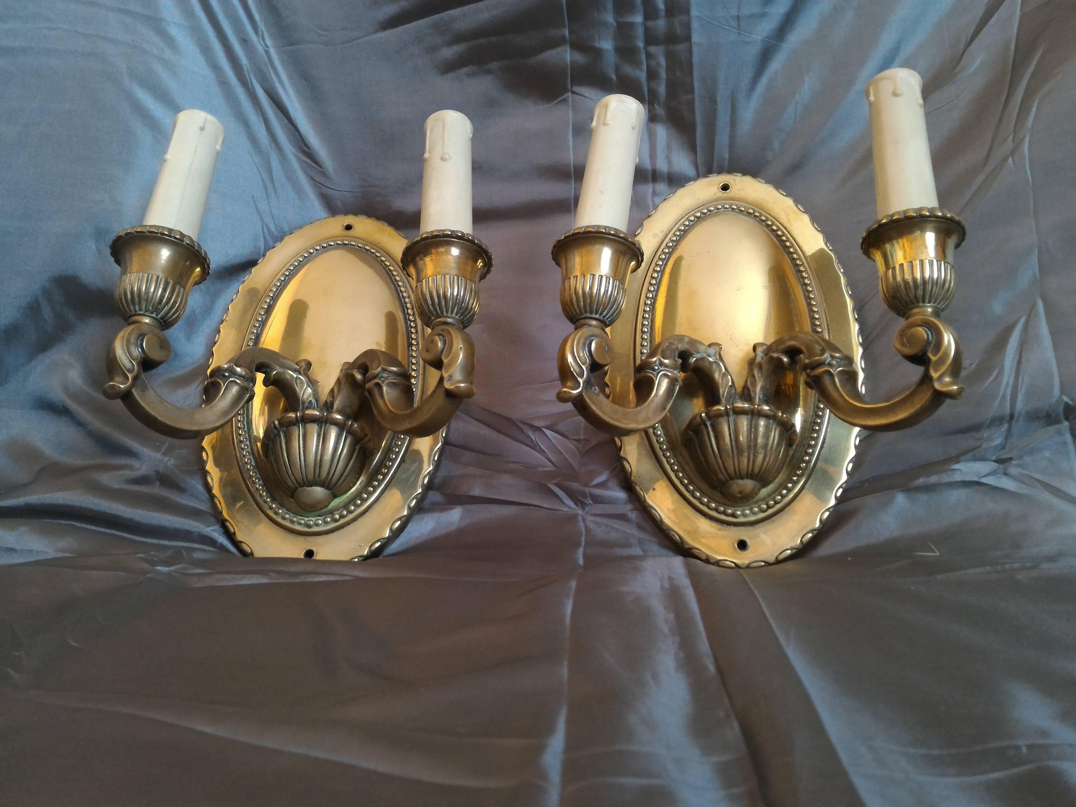 French Pair of Neoclassical Bronze Sconces, France 