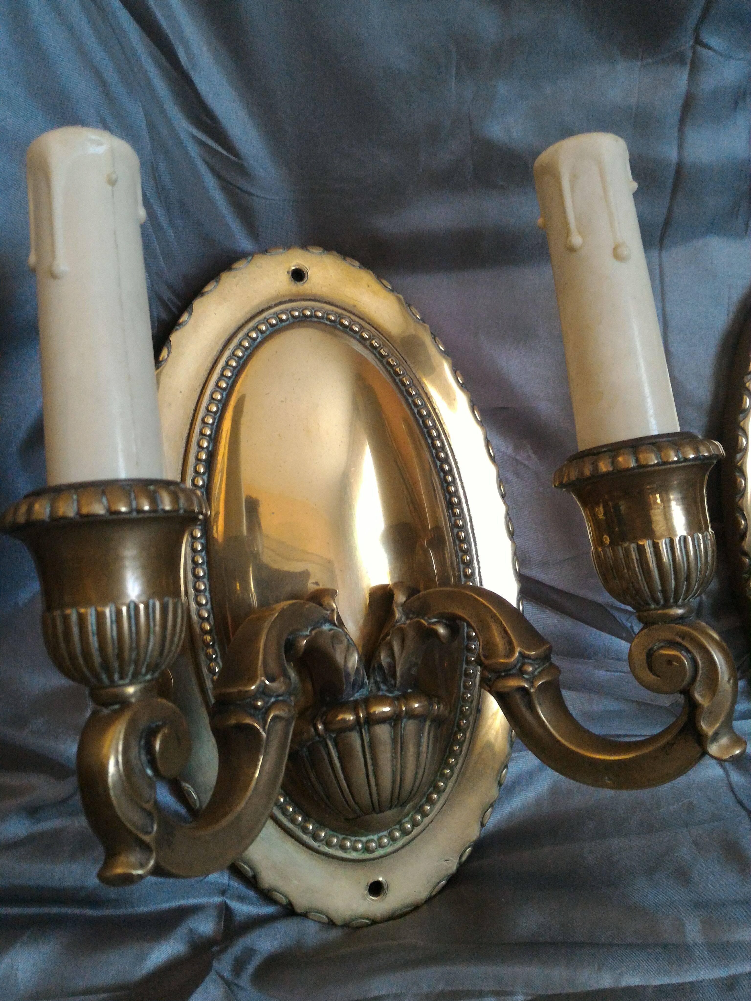 Gilt Pair of Neoclassical Bronze Sconces, France 