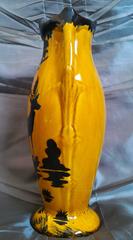 Beautiful Art Nouveau French Black Yellow Majolica Barbotine Orchies Vase, 1910s