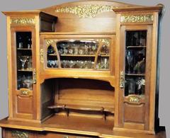 Impressive French Art Nouveau Brass and Bronze Tall Sideboard Buffet