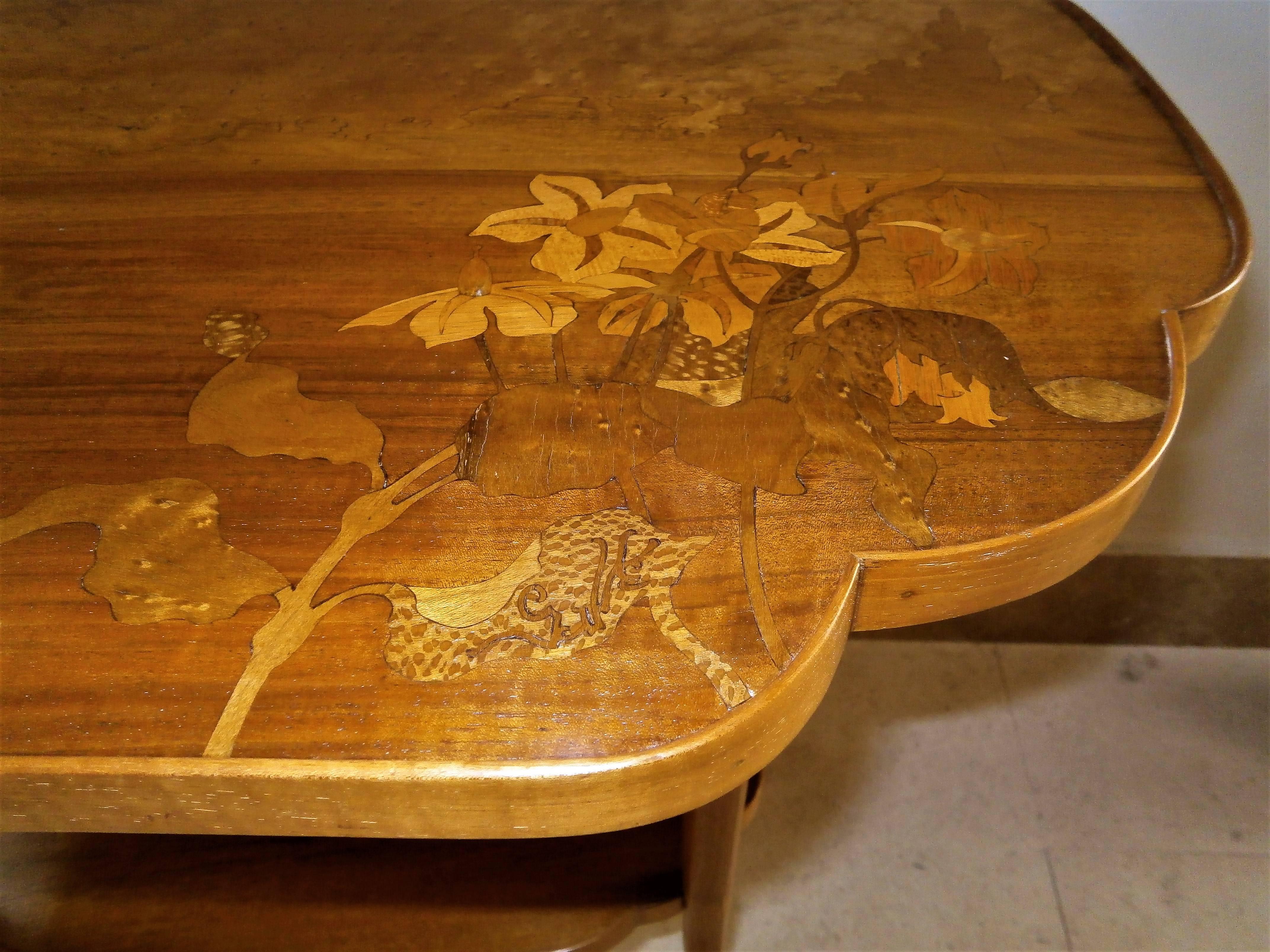 French Art Nouveau Marquetry Gueridon Table, signed by Gallé In Good Condition In Paris, FR