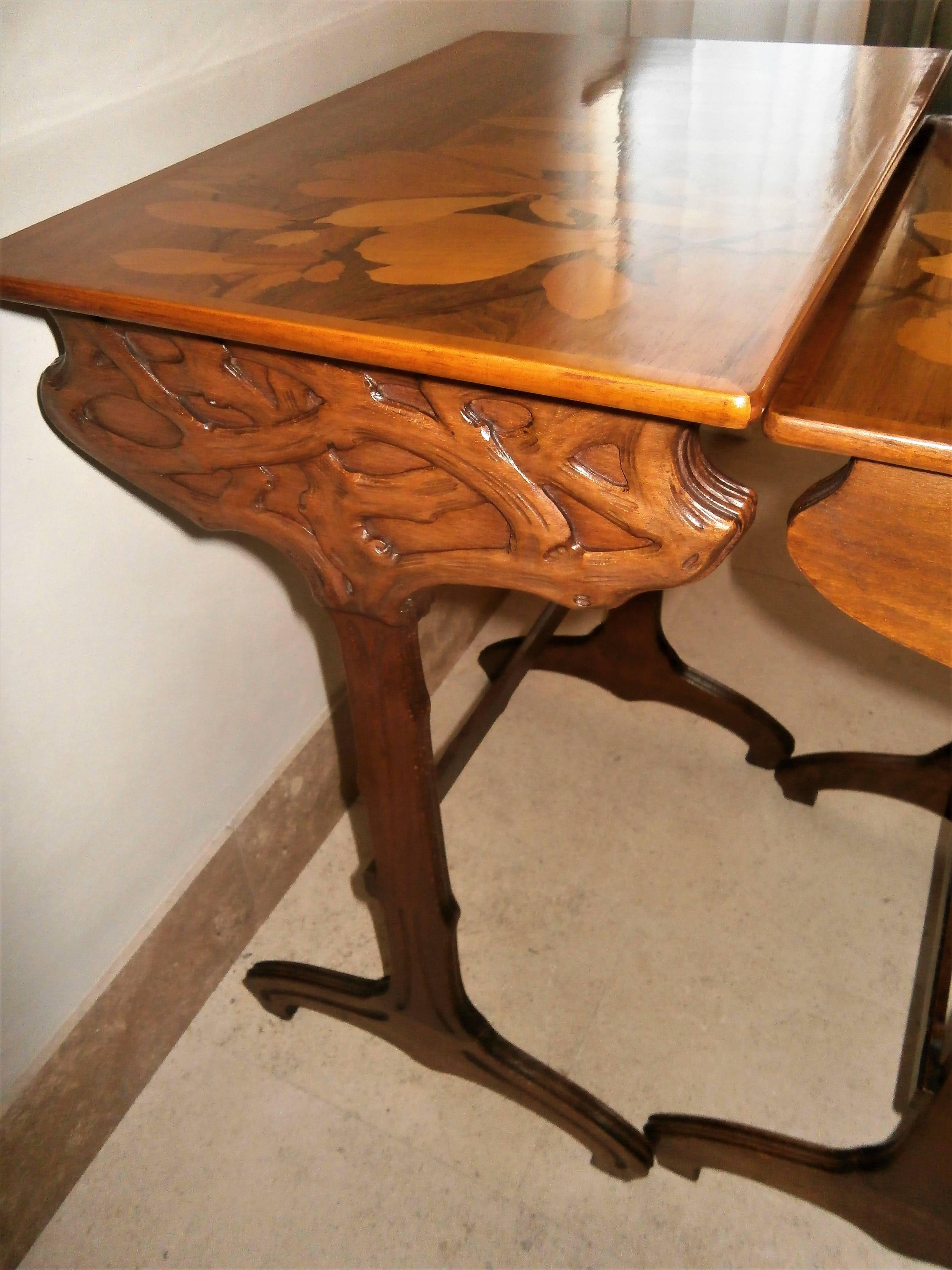 Beech Stunning Art Nouveau Marquetry Nesting Tables Signed by Gallé