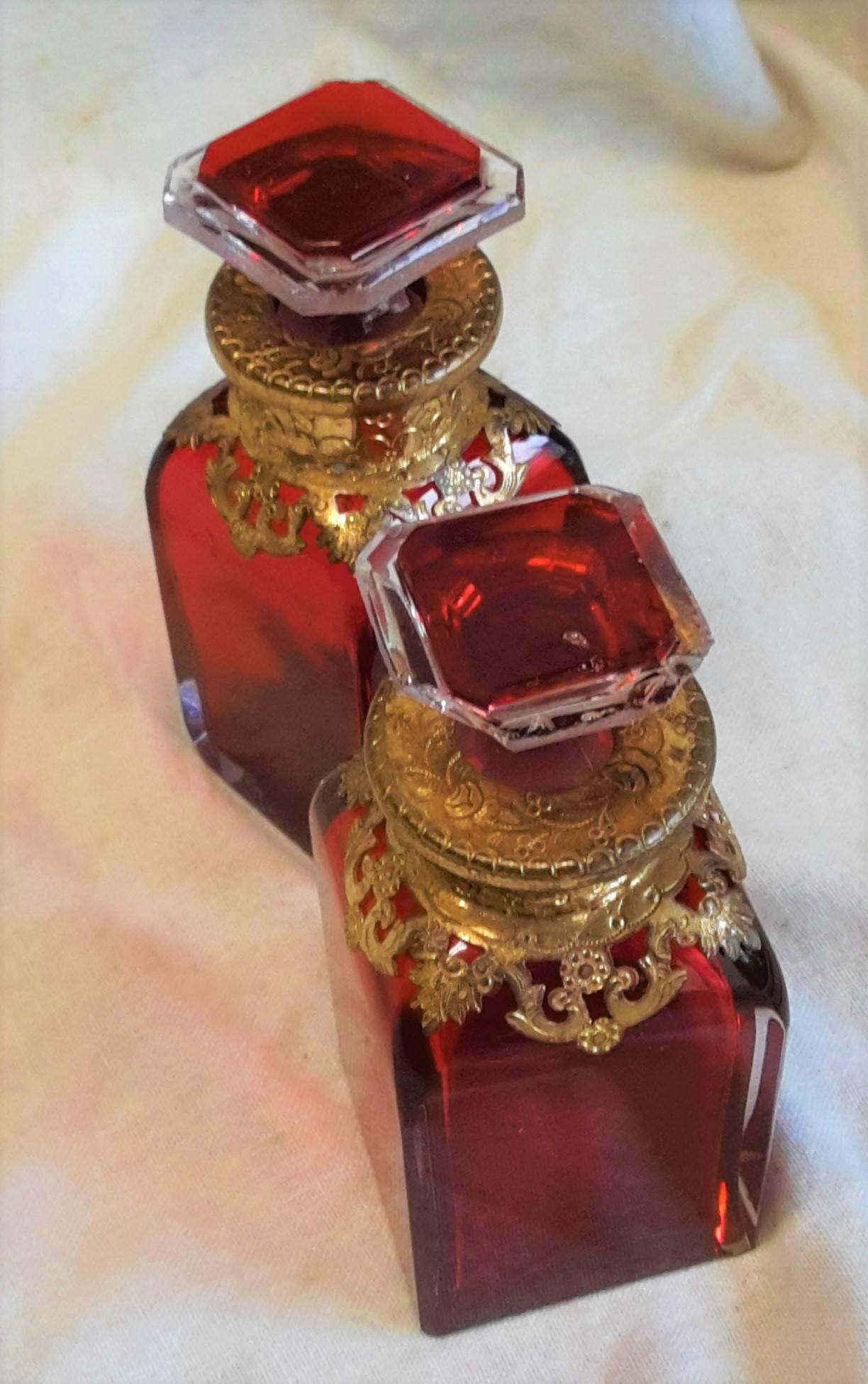 French Napoleon III Crystal Perfume Bottles, France, 1870