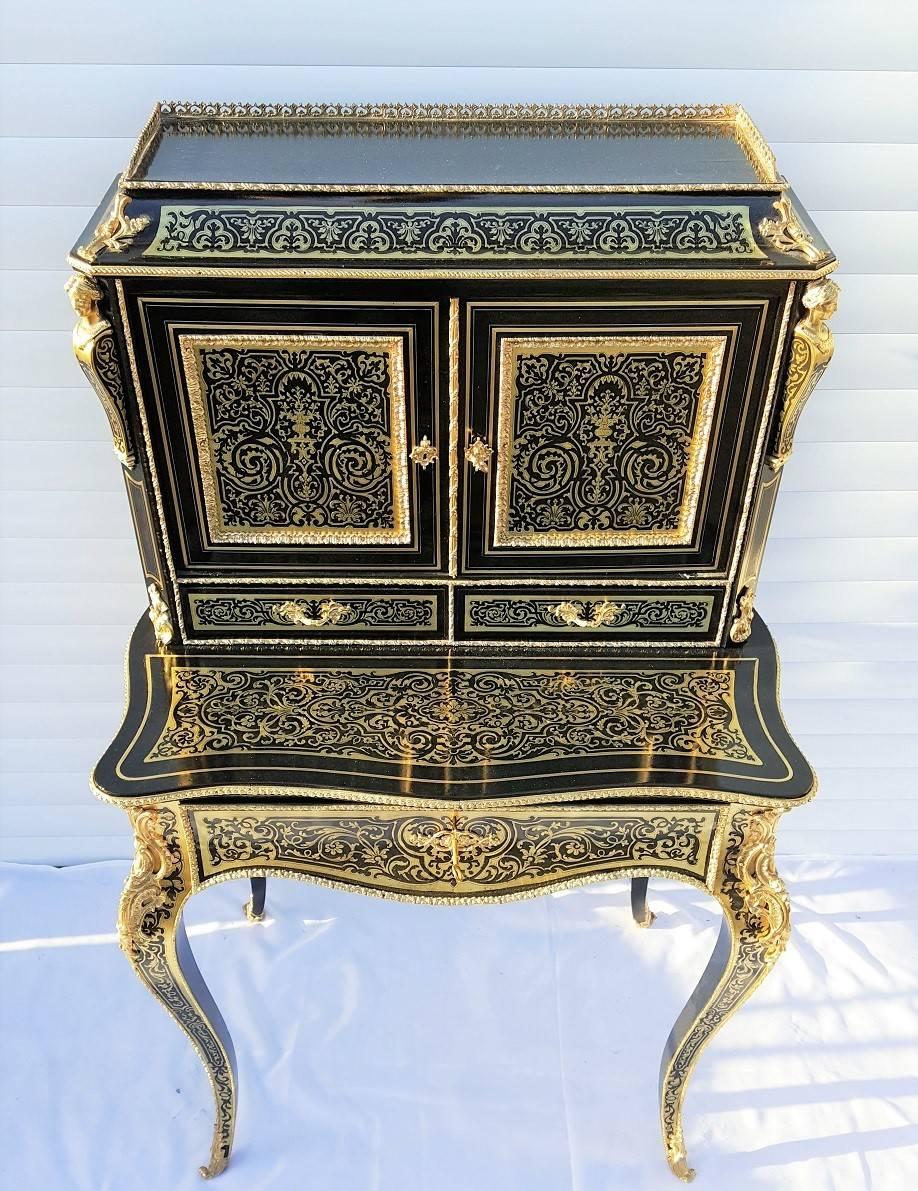 French Napoleon III Secretary Desk in Bronze and Boule Marquetry, France, 1870