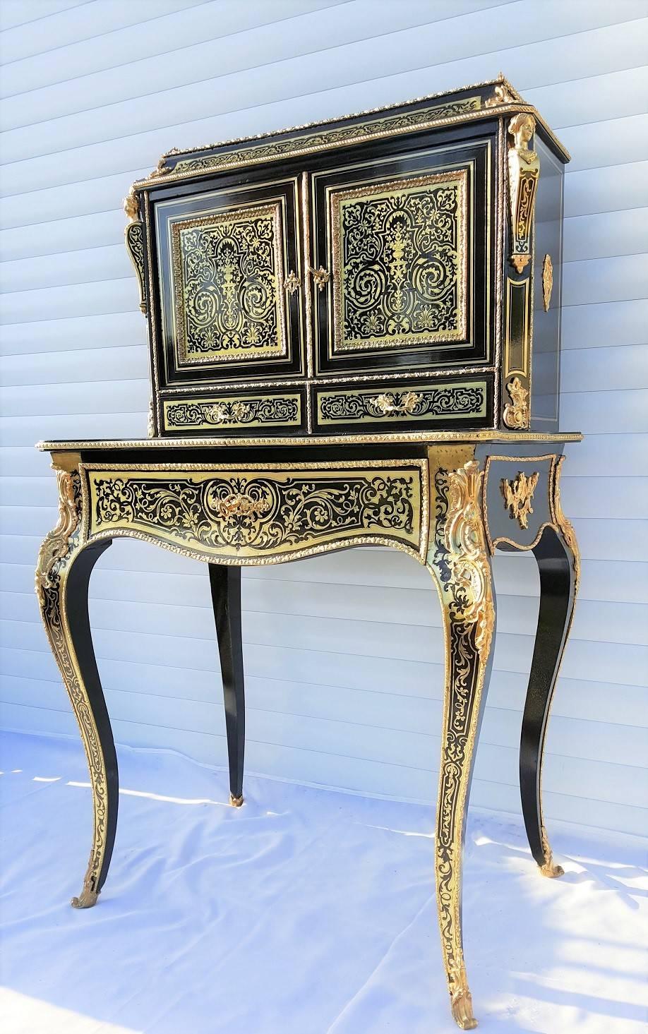 Napoleon III Secretary Desk in Bronze and Boule Marquetry, France, 1870 In Excellent Condition In Paris, FR