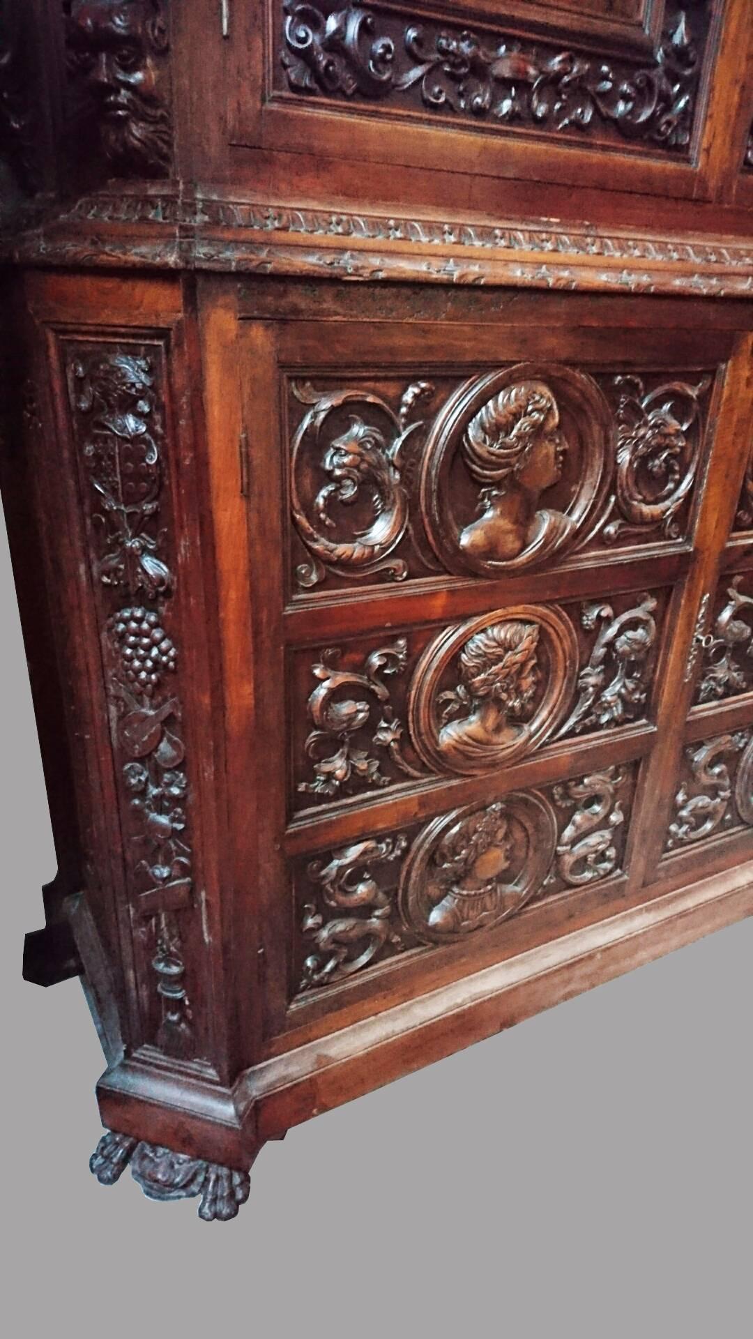 Renaissance Revival 19th Century Impressive Renaissance Hand-Carved Cabinet