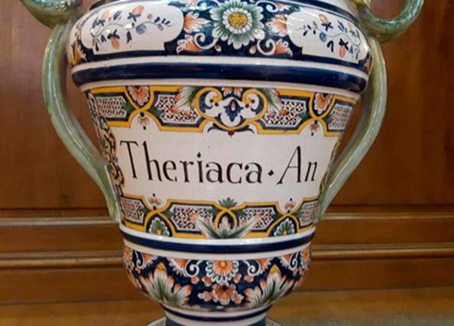 French Provincial One of a Kind Pharmacy Anti Poison Pot Bottle in Provincial Faience De Rouen
