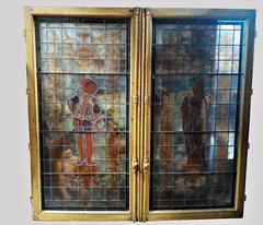 Renaissance-Revival-Glasmalerei:: gerahmtes Doppelfenster:: Paris:: 19