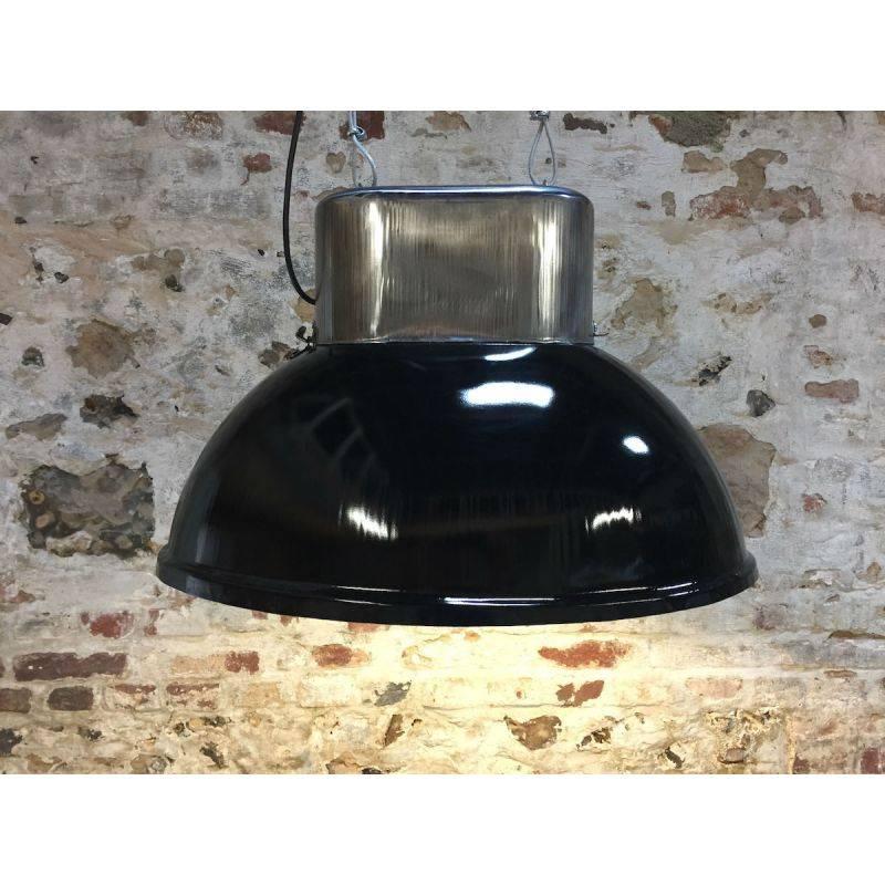 French Industrial Vintage European Original Steel Pendant Black Lamps