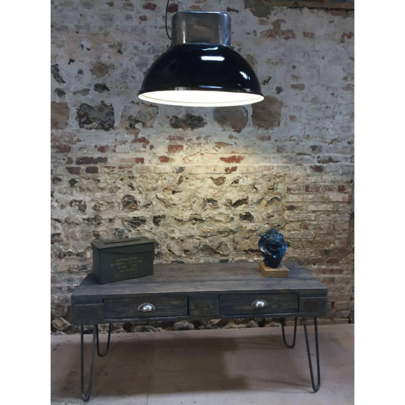 20th Century Industrial Vintage European Original Steel Pendant Black Lamps