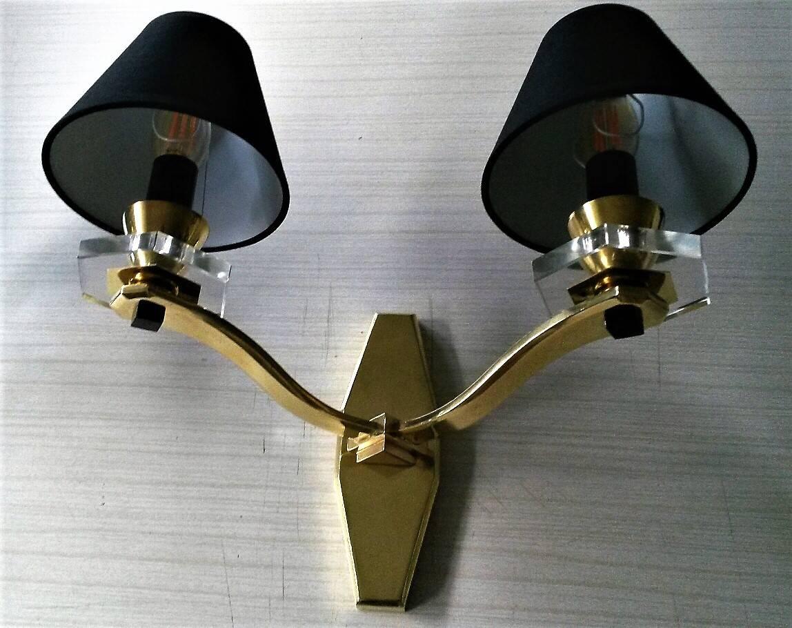 Gilt Gorgeous Pair of Two-Arm !Mid Century Modern French Sconces