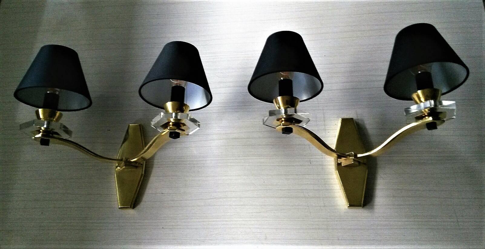 Gorgeous Pair of Two-Arm !Mid Century Modern French Sconces 1