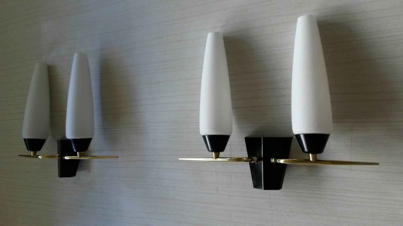 Mid-20th Century Elegant Pair of French Mid-Century Sconces by Lunel