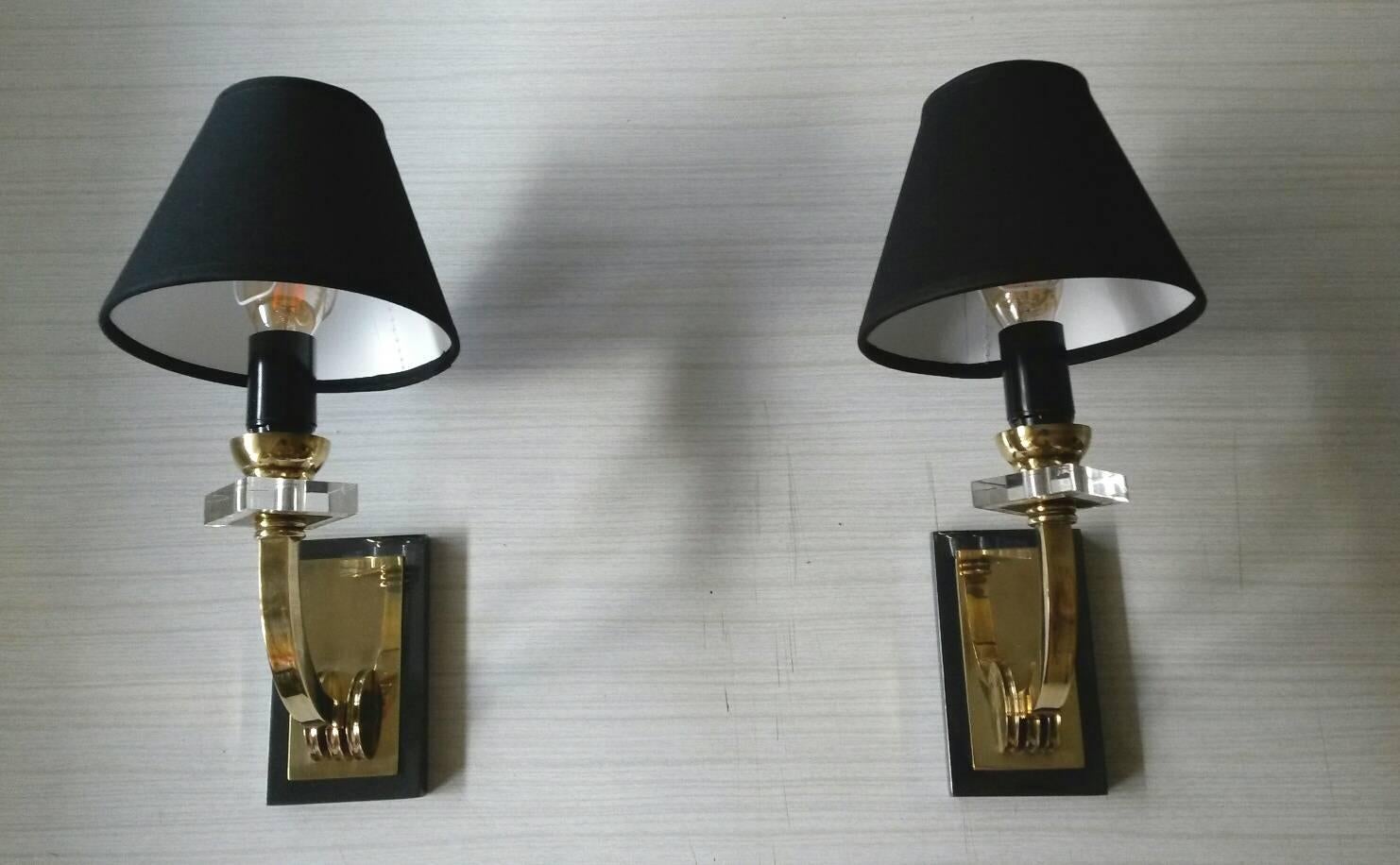 Elegant Pair of French Neoclassical Sconces by Jacques Adnet 1
