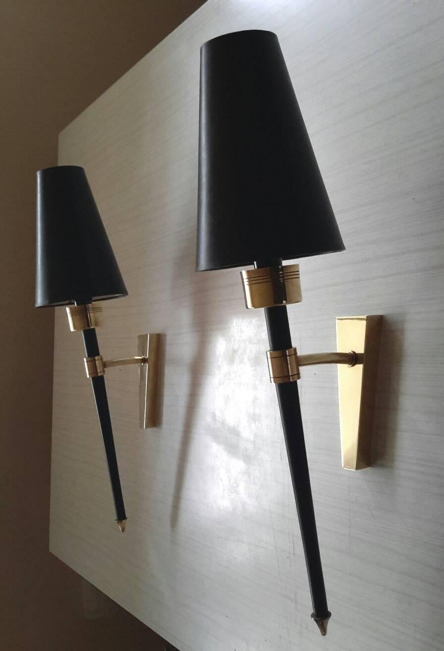 Gorgeous and Big Size Pair of Mid-Century Modern Sconces by Lunel, France, 1950s In Excellent Condition In Paris, FR