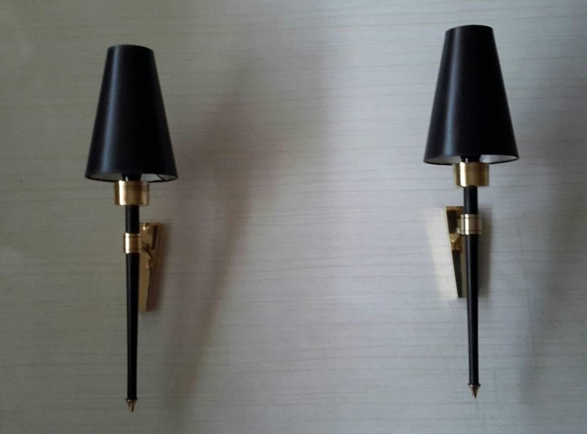 Brass Gorgeous and Big Size Pair of Mid-Century Modern Sconces by Lunel, France, 1950s