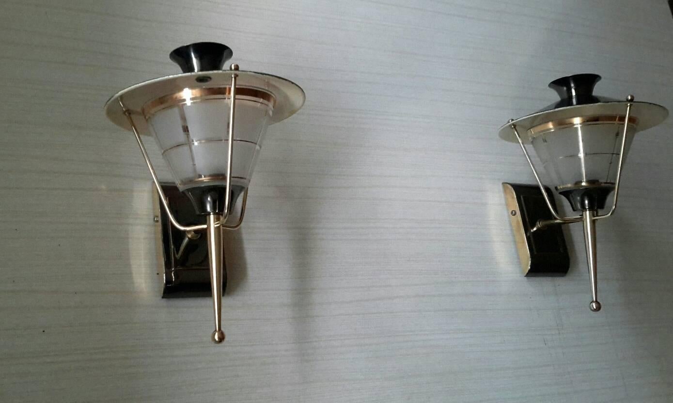 Mid-20th Century Brass Mid-Century Modern Sconces by Lunel, France 1950s
