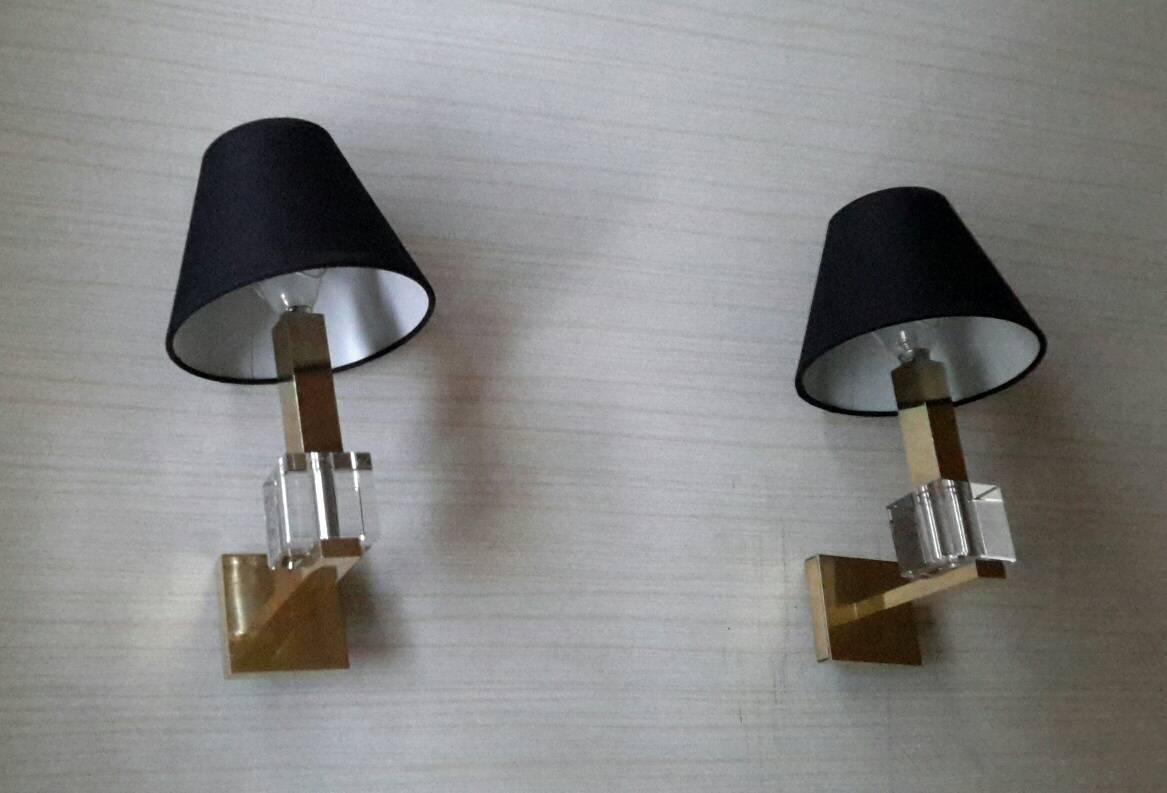 Glass Gorgeous Jacques Adnet French Mid-Century Modern Sconces, France, 1940s
