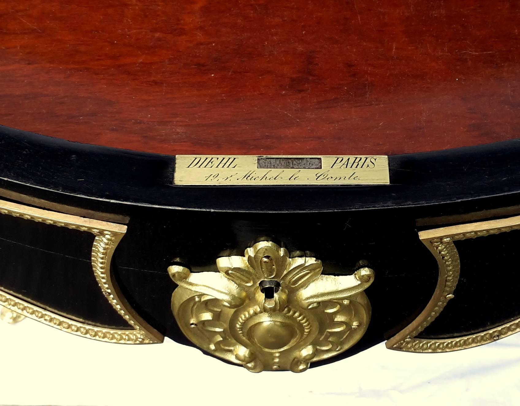 Napoleon III 19th Century French Fiddle Table, Signed Diehl, 1870, France 1