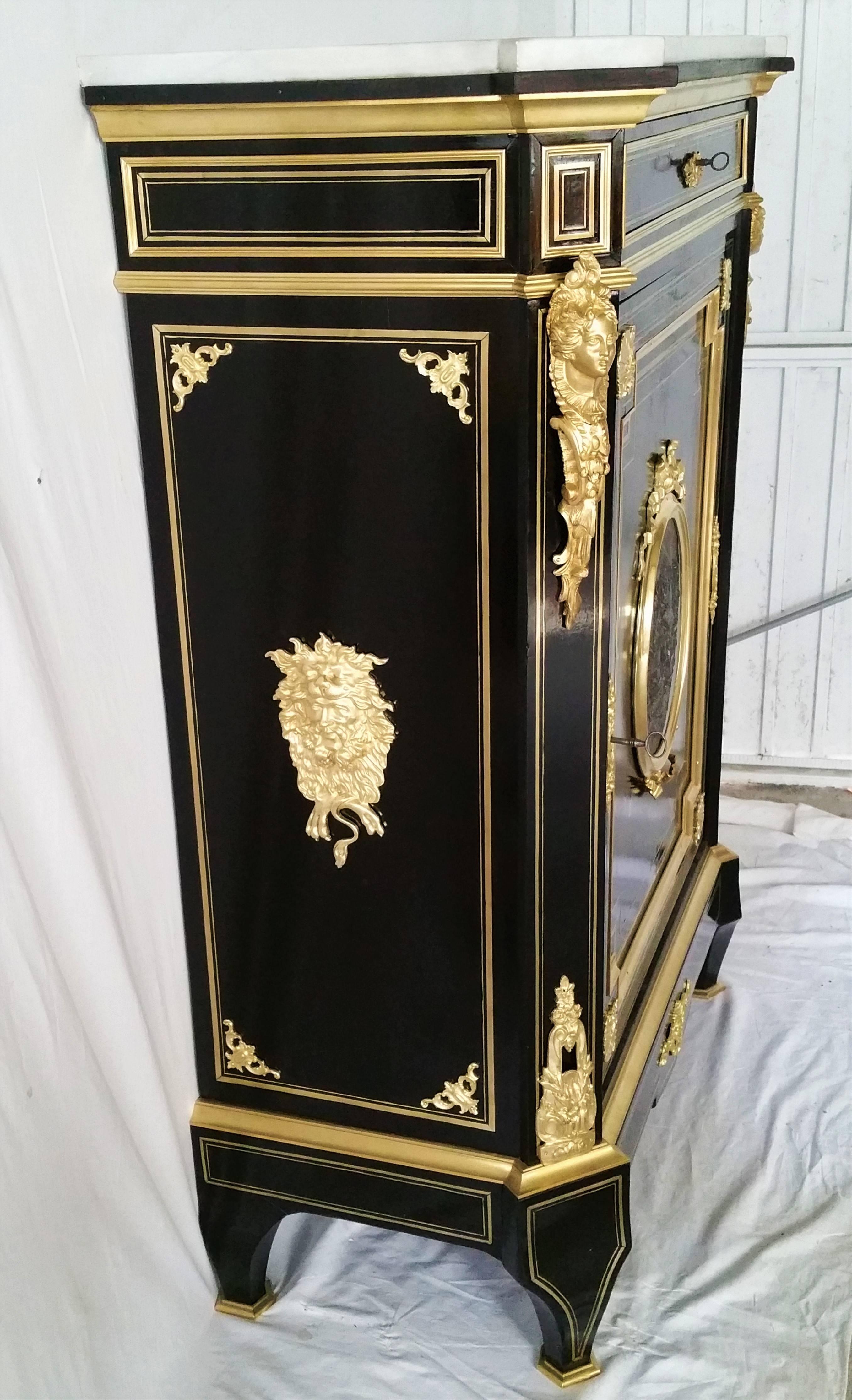 Marquetry Historical Napoleon IV Cabinet in Boulle Style Signed by Sormani, France