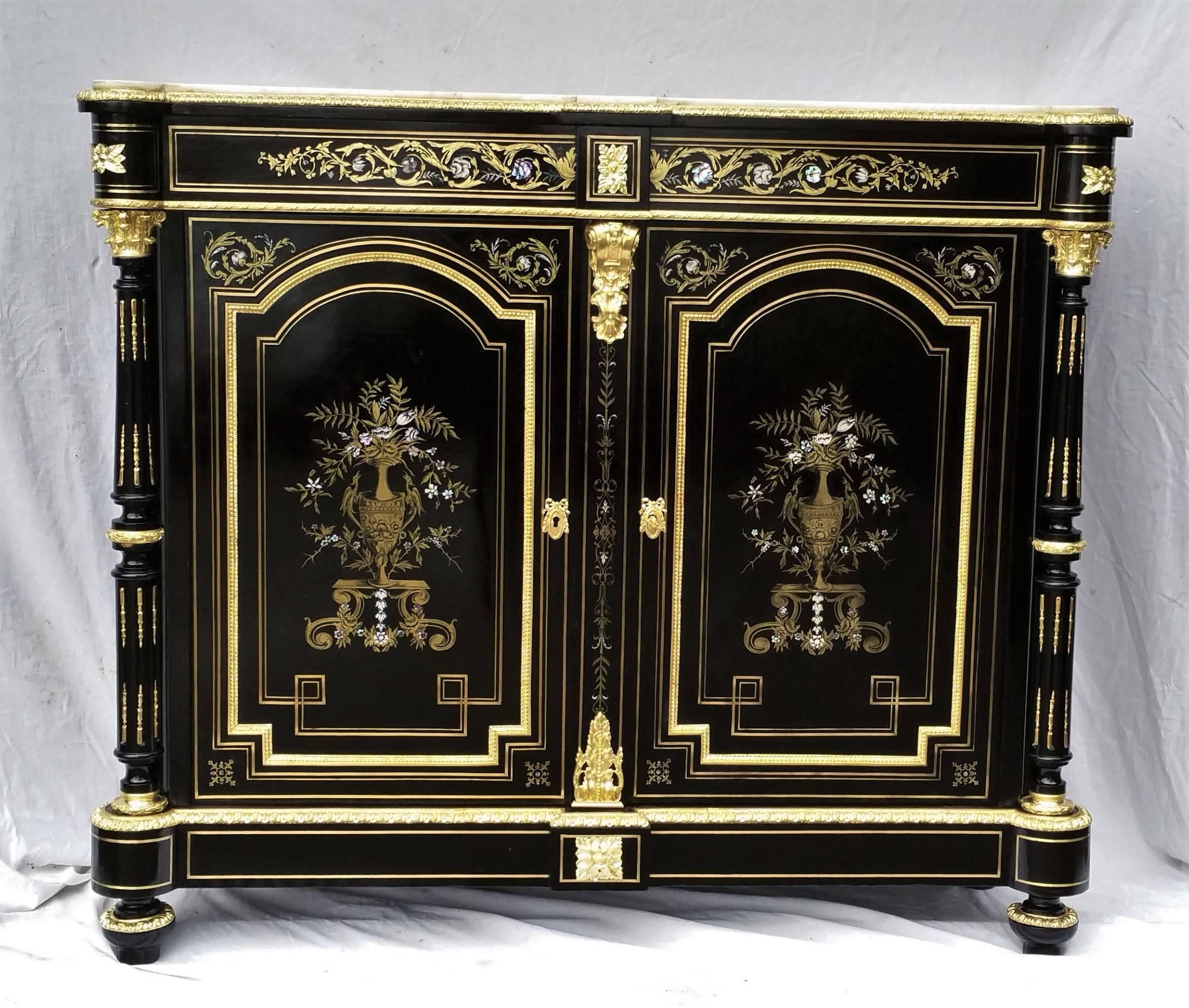 French Napoleon III Cabinet Buffet Cabinet Boulle Style, France, 1875