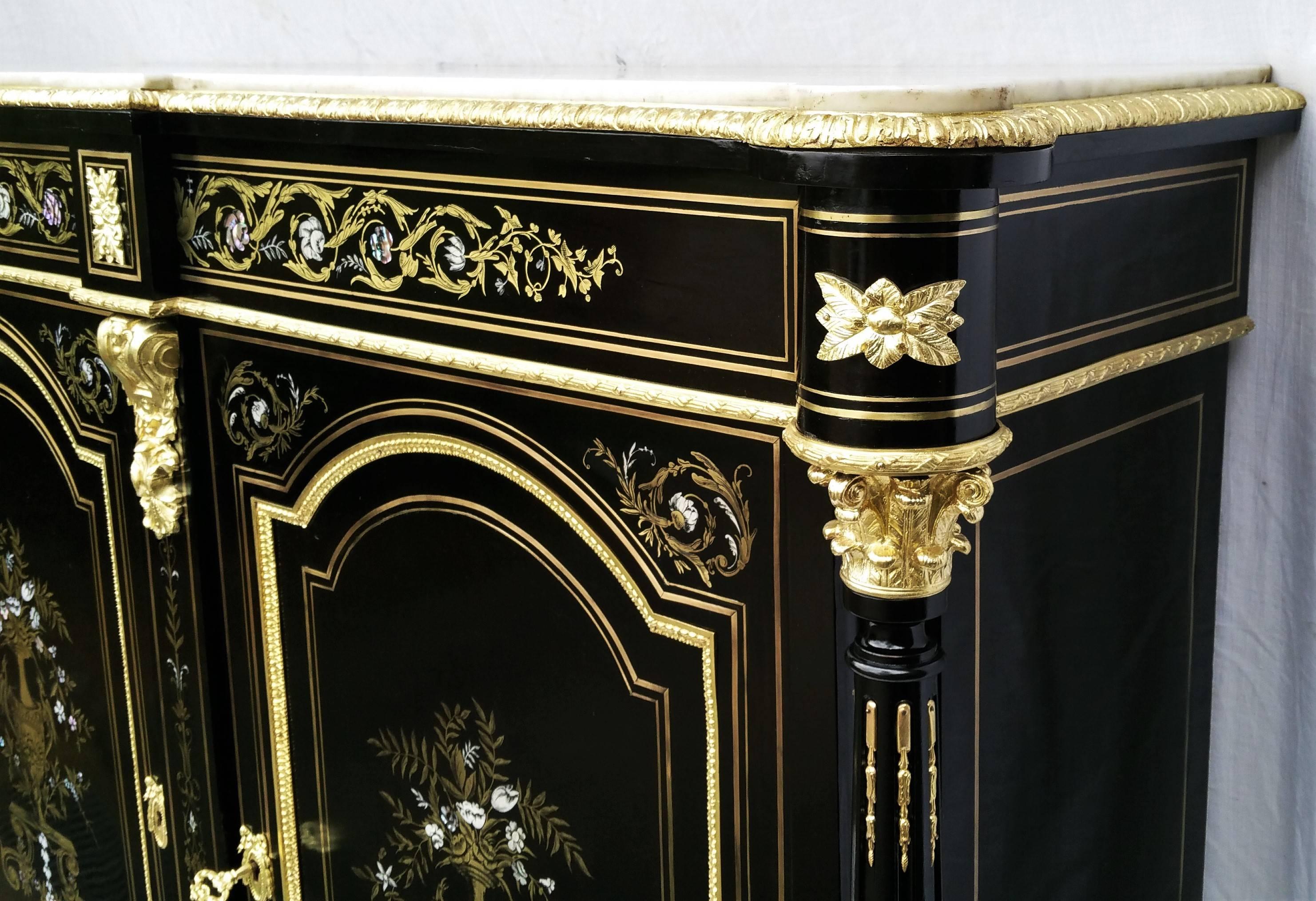 19th Century Napoleon III Cabinet Buffet Cabinet Boulle Style, France, 1875