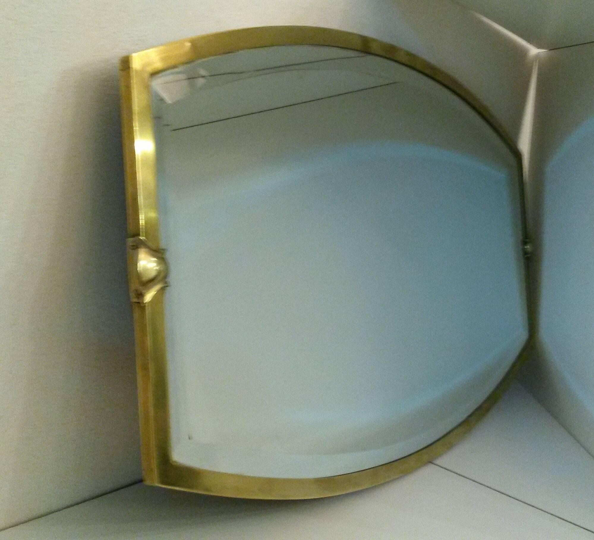 British English Art Deco Brass Mirror