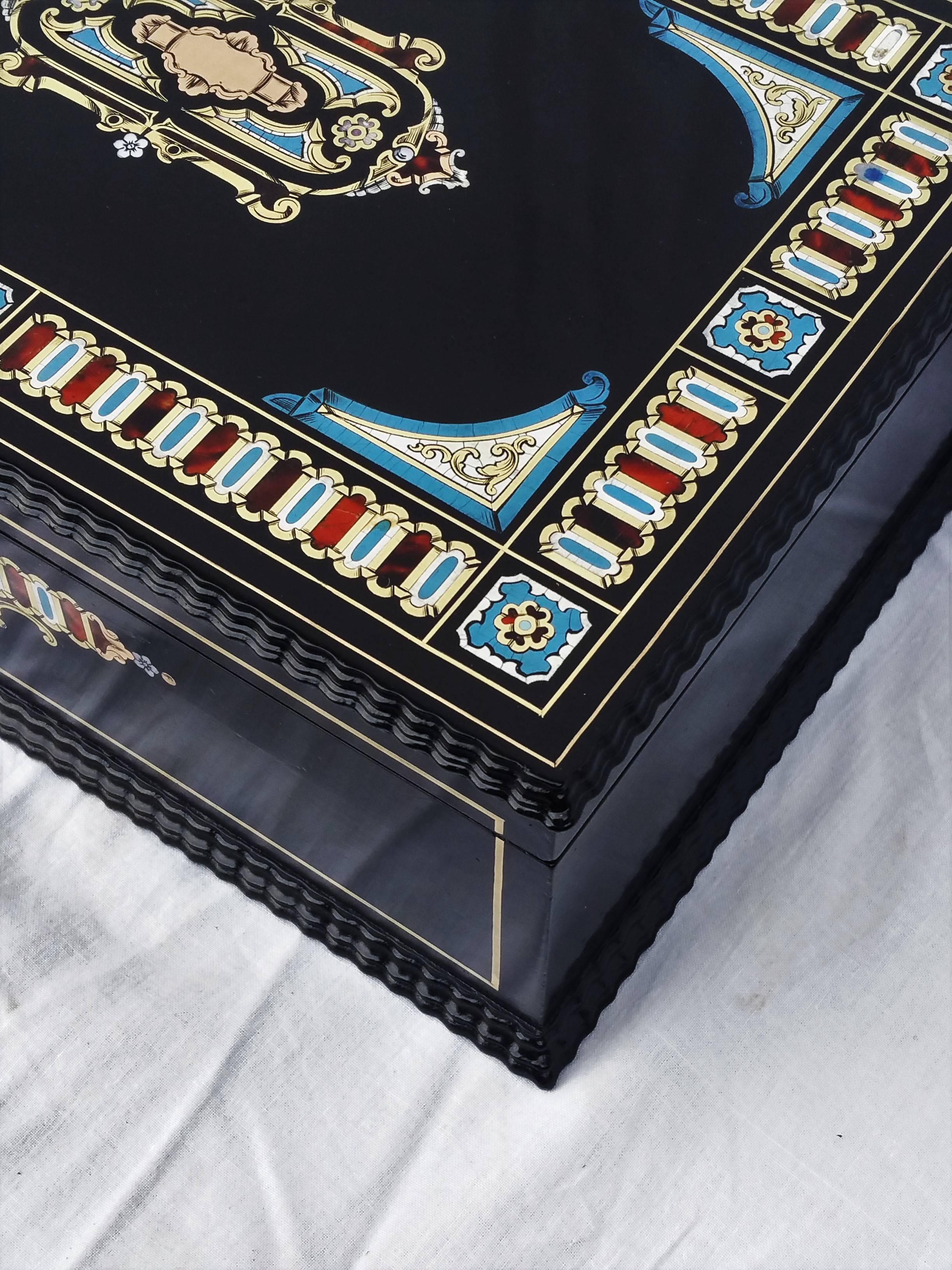 French Napoleon III Boulle Marquetry Jewelry Box in Five Noble Materials