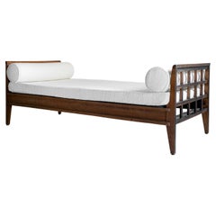 Elegant   daybed by René Gabriel ca 1950, original patina in elmwood