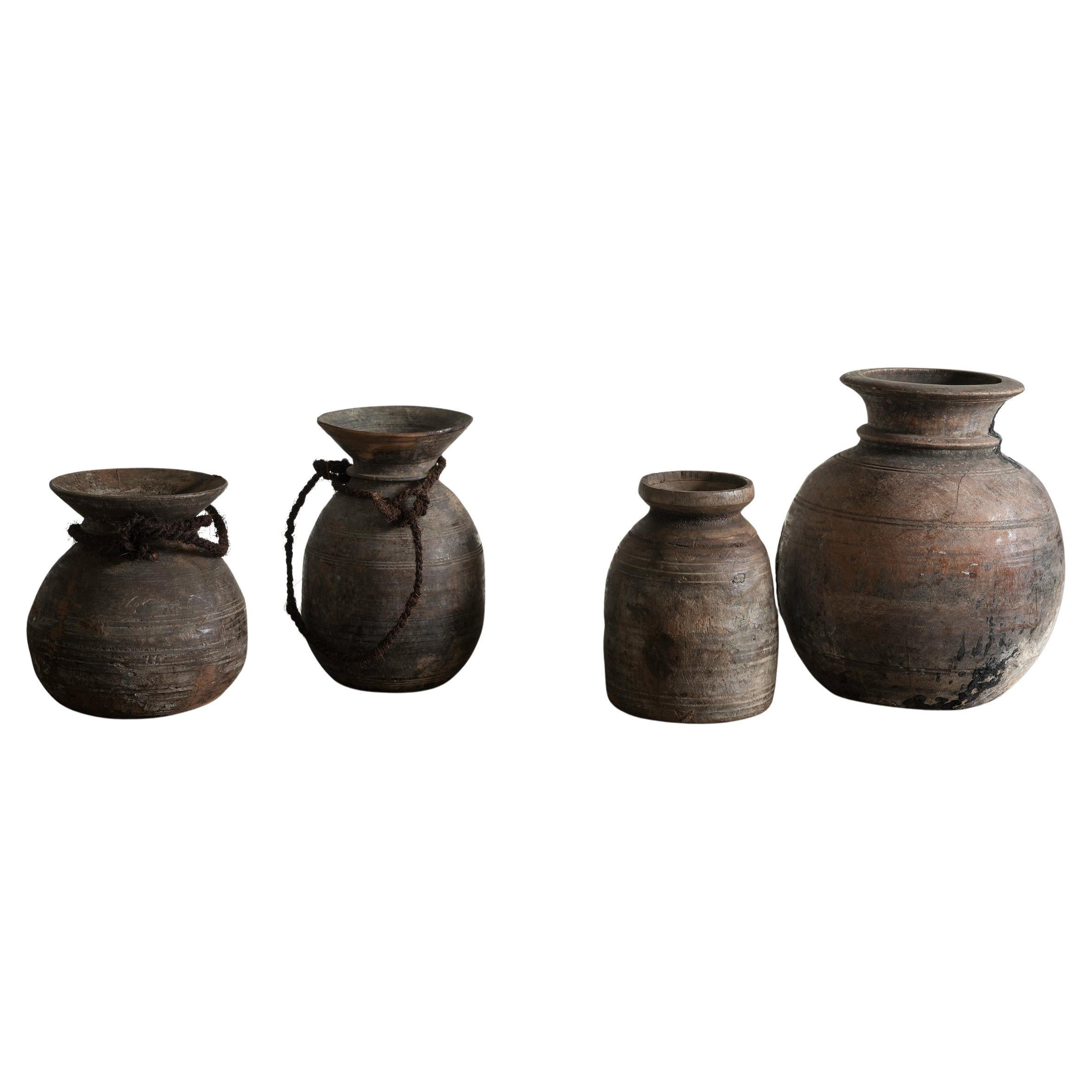 Set of Four Antique Wooden Tibetian Pots For Sale