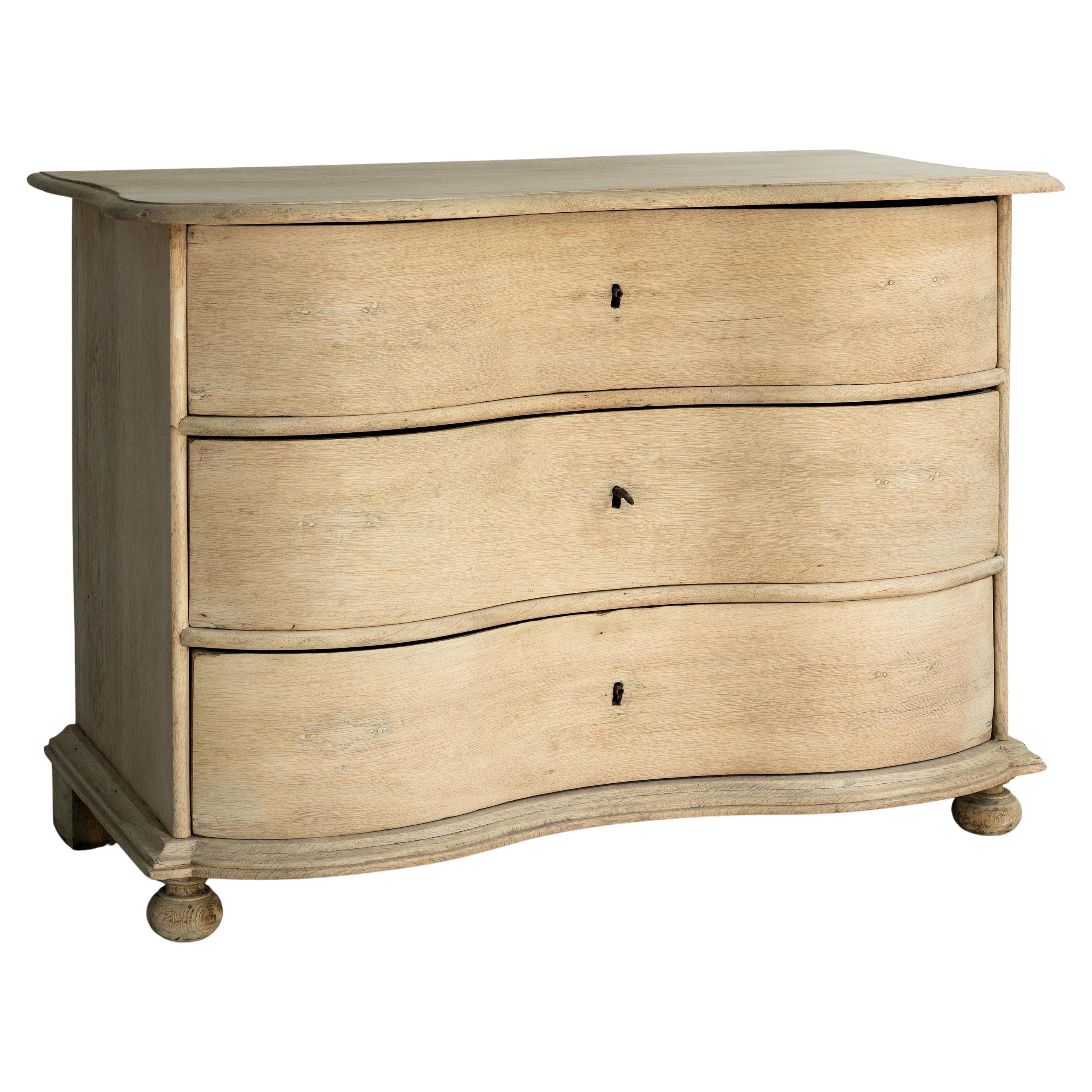 Northern 18th Century Baroque Commode Galbée in Bleached Oak For Sale