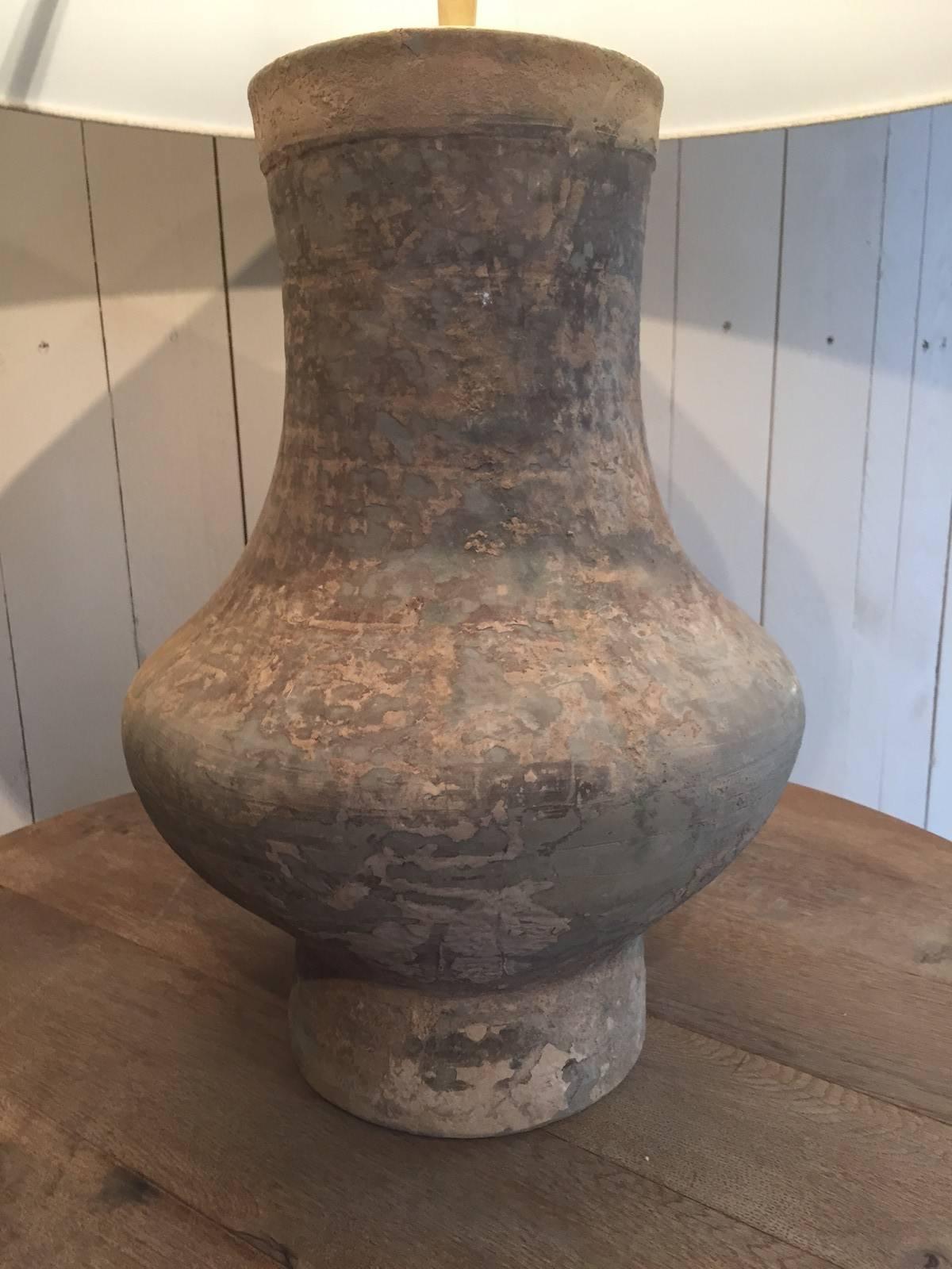 Pottery Large 100 A.D. Chinese Han Dynasty Vase Mounted as Lamp