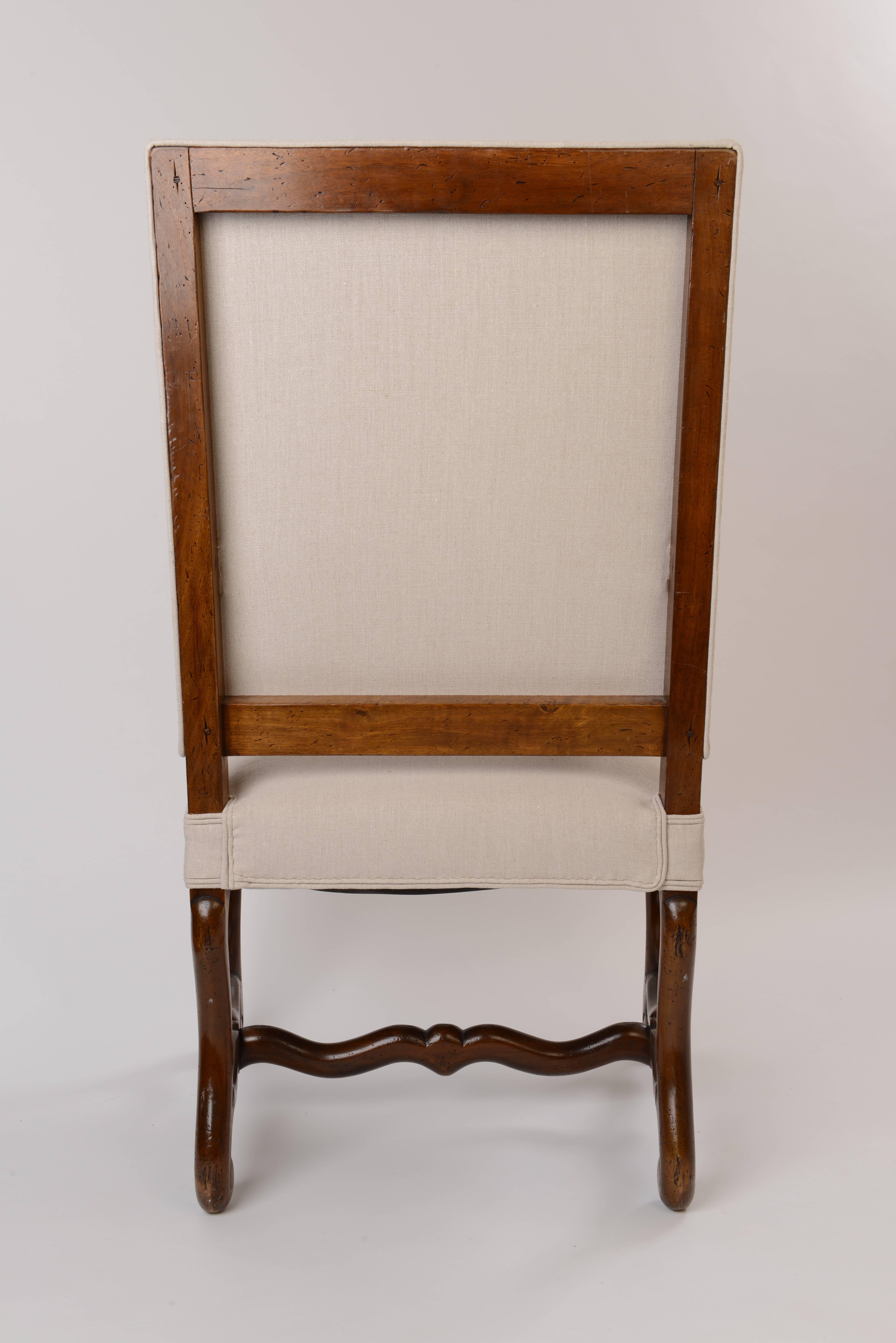18th Century, French Os de Mouton Armchair in Walnut and Belgian Linen 1