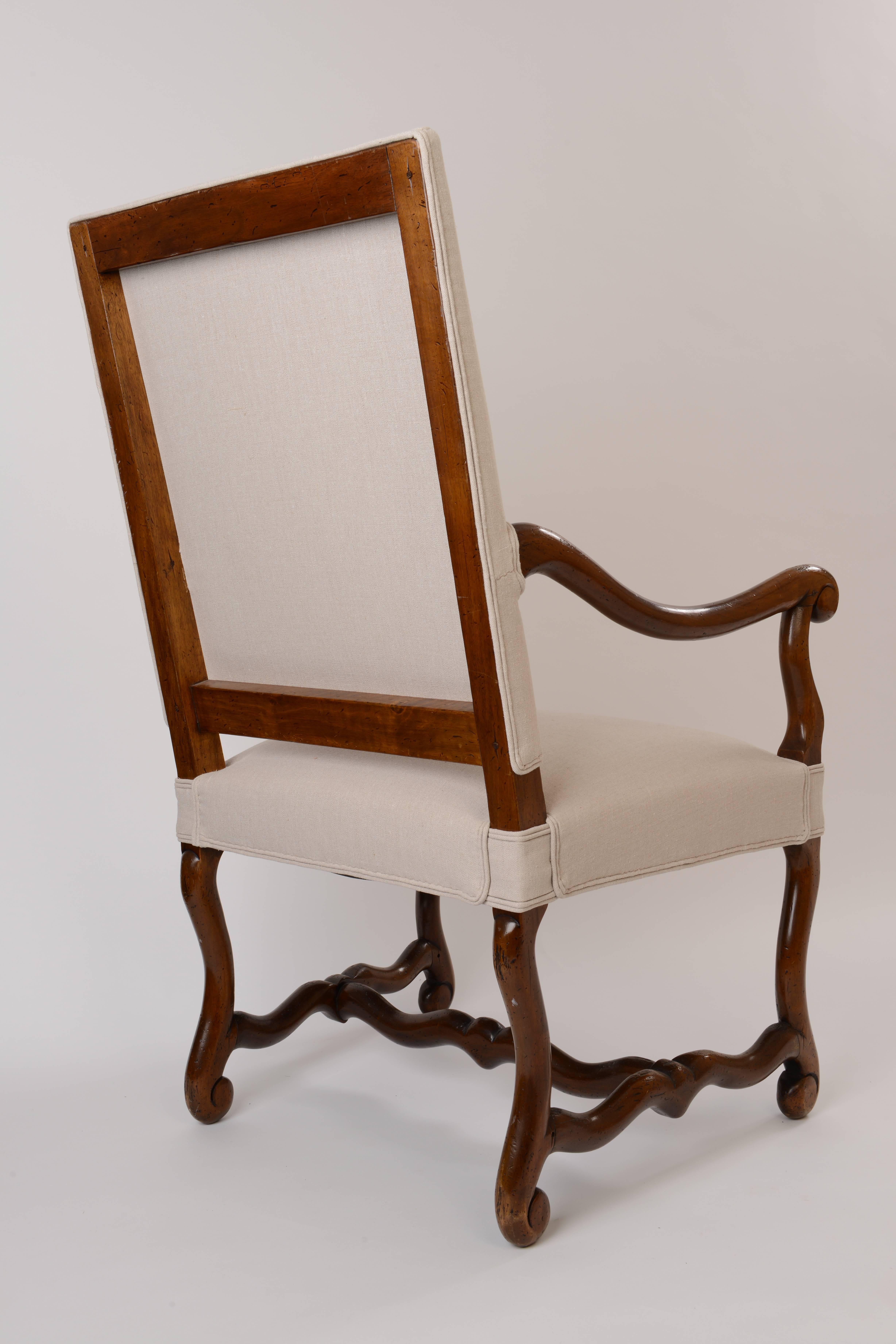 18th Century, French Os de Mouton Armchair in Walnut and Belgian Linen 2