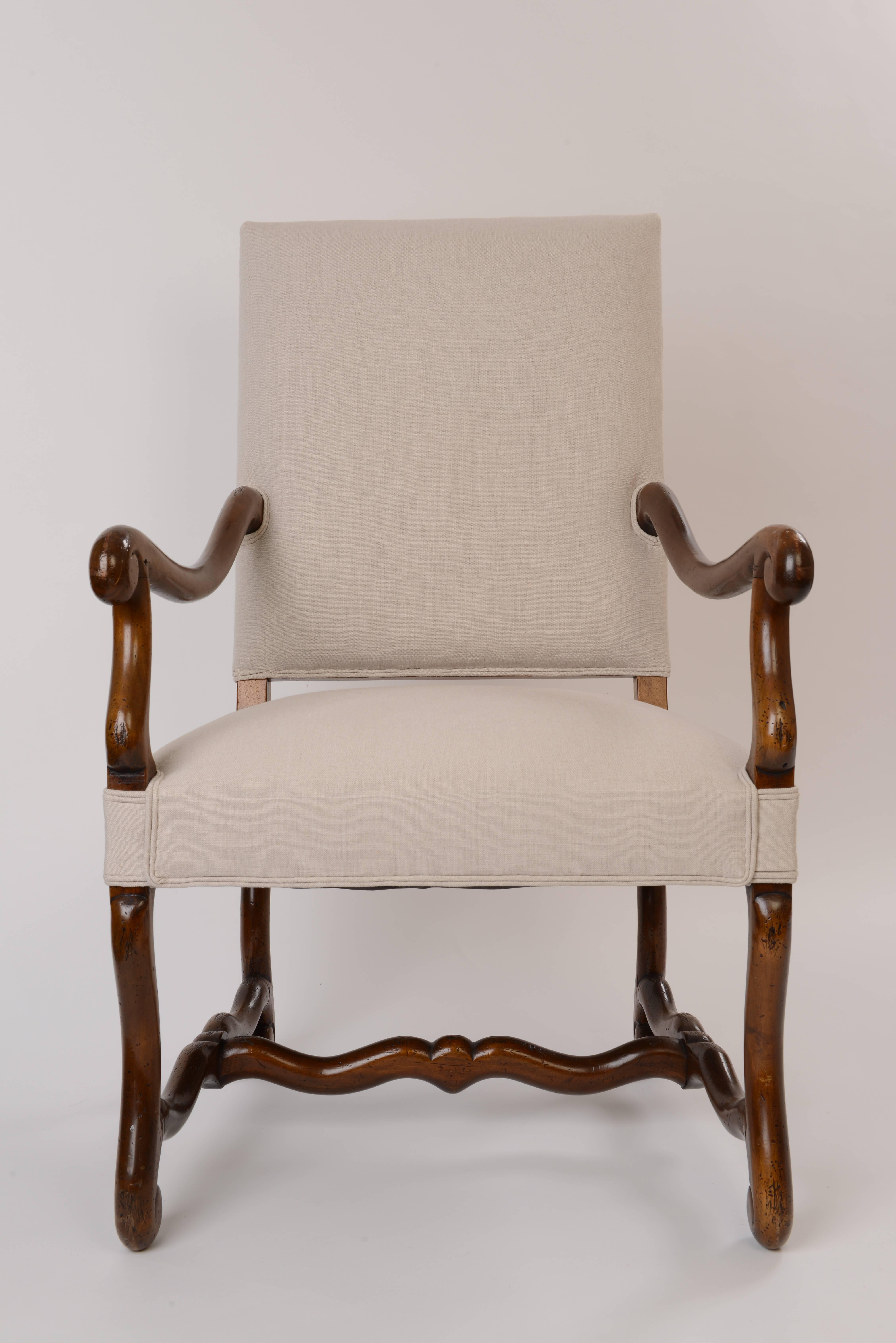 18th Century, French Os de Mouton Armchair in Walnut and Belgian Linen 3