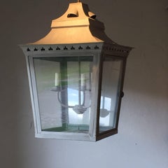 Verdigris Large Pagoda Tole Paint Lantern in the Manner of Jansen