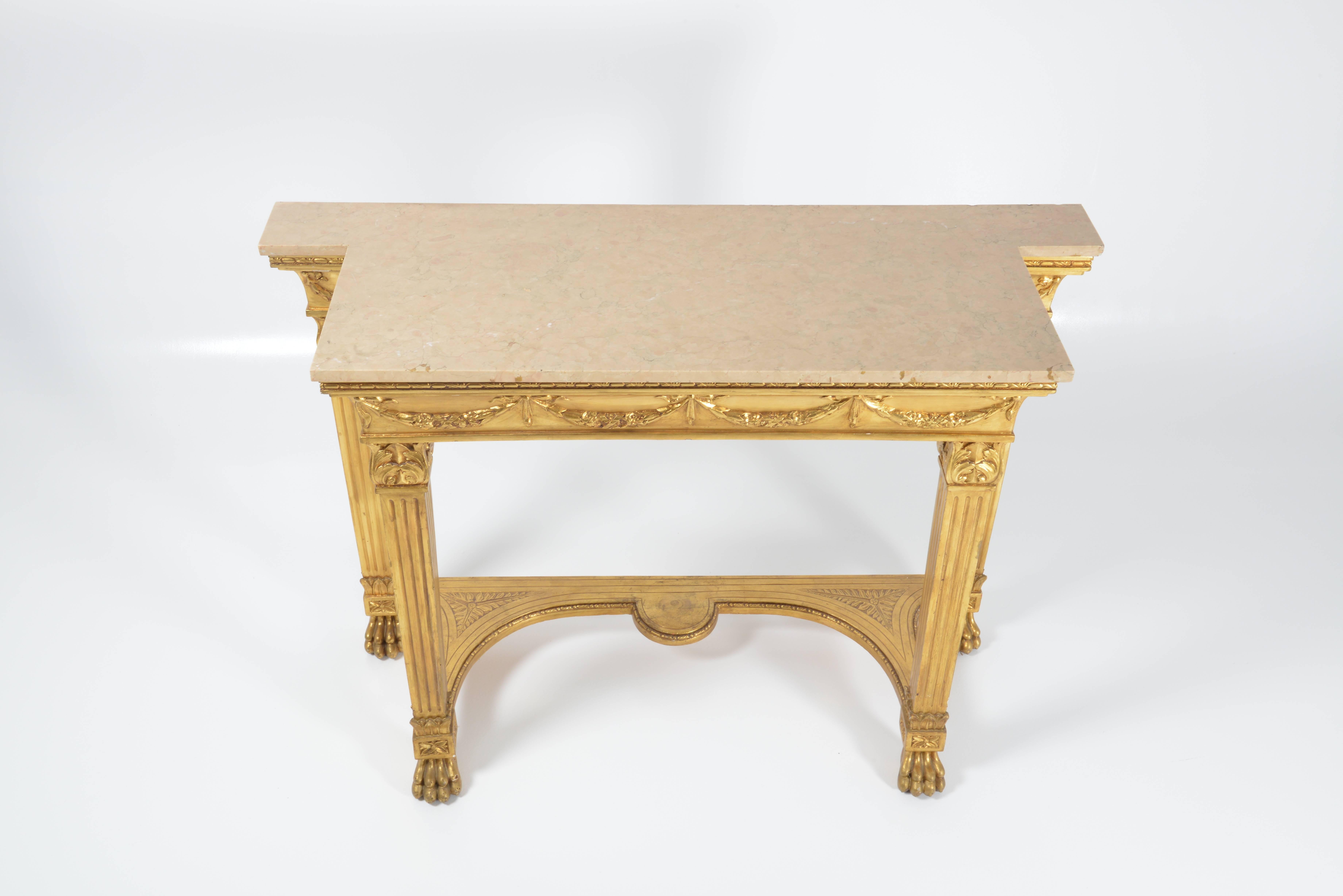 Genovese giltwood console with sand coloured marble top, Italy, 1890