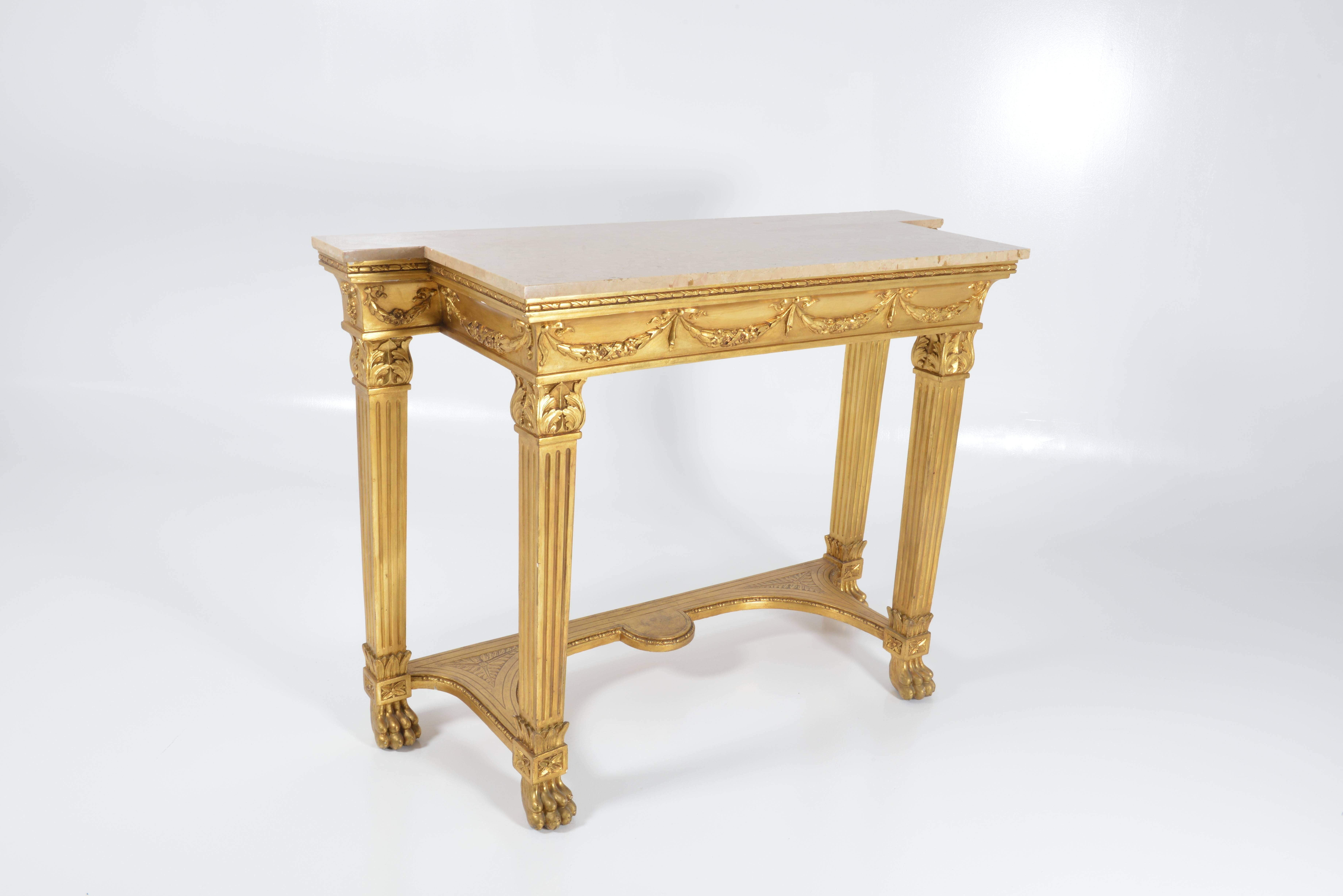 Louis XVI Genovese Giltwood Console with Sand coloured Marble Top, Italy, 1890