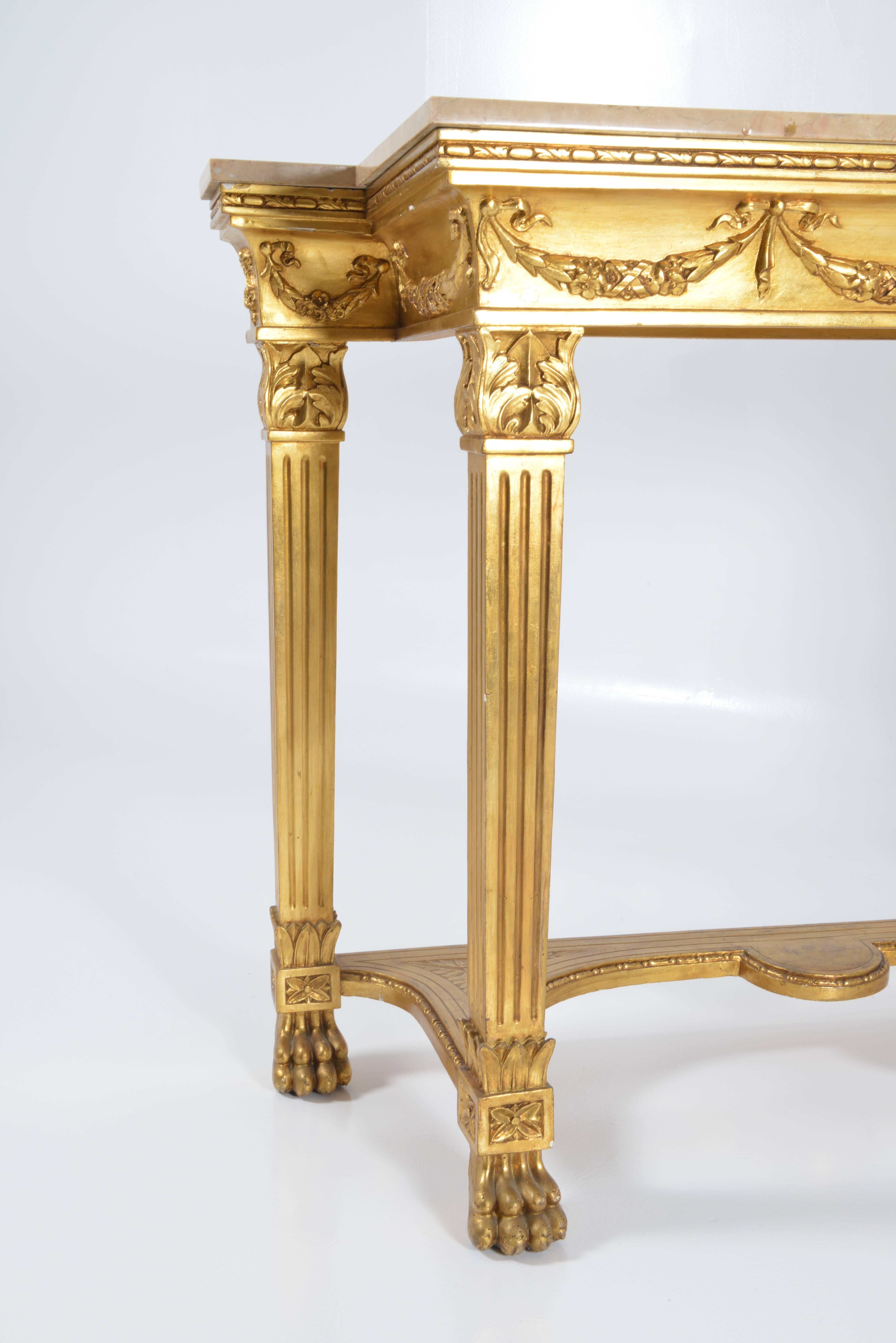 Italian Genovese Giltwood Console with Sand coloured Marble Top, Italy, 1890