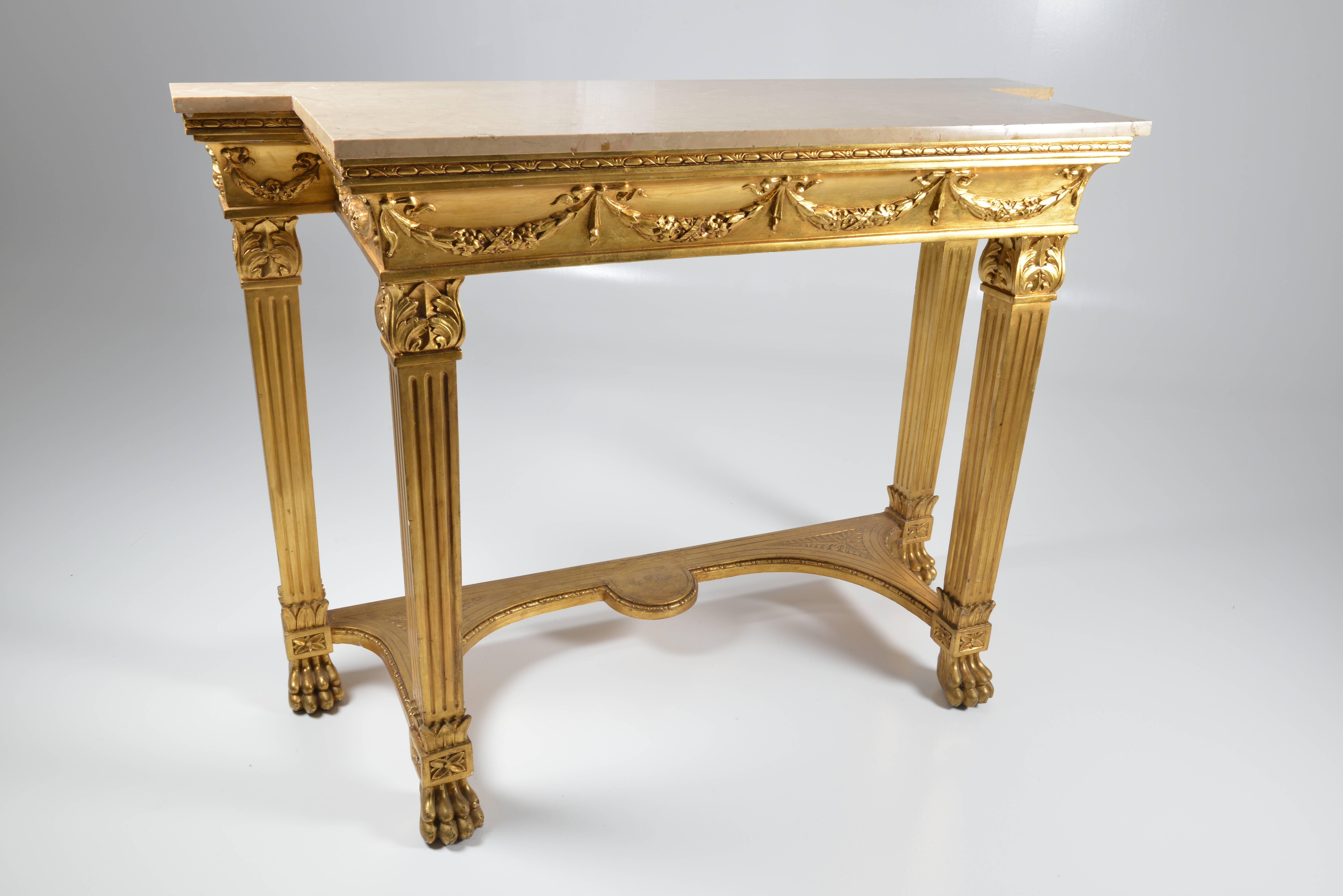 Genovese Giltwood Console with Sand coloured Marble Top, Italy, 1890 2