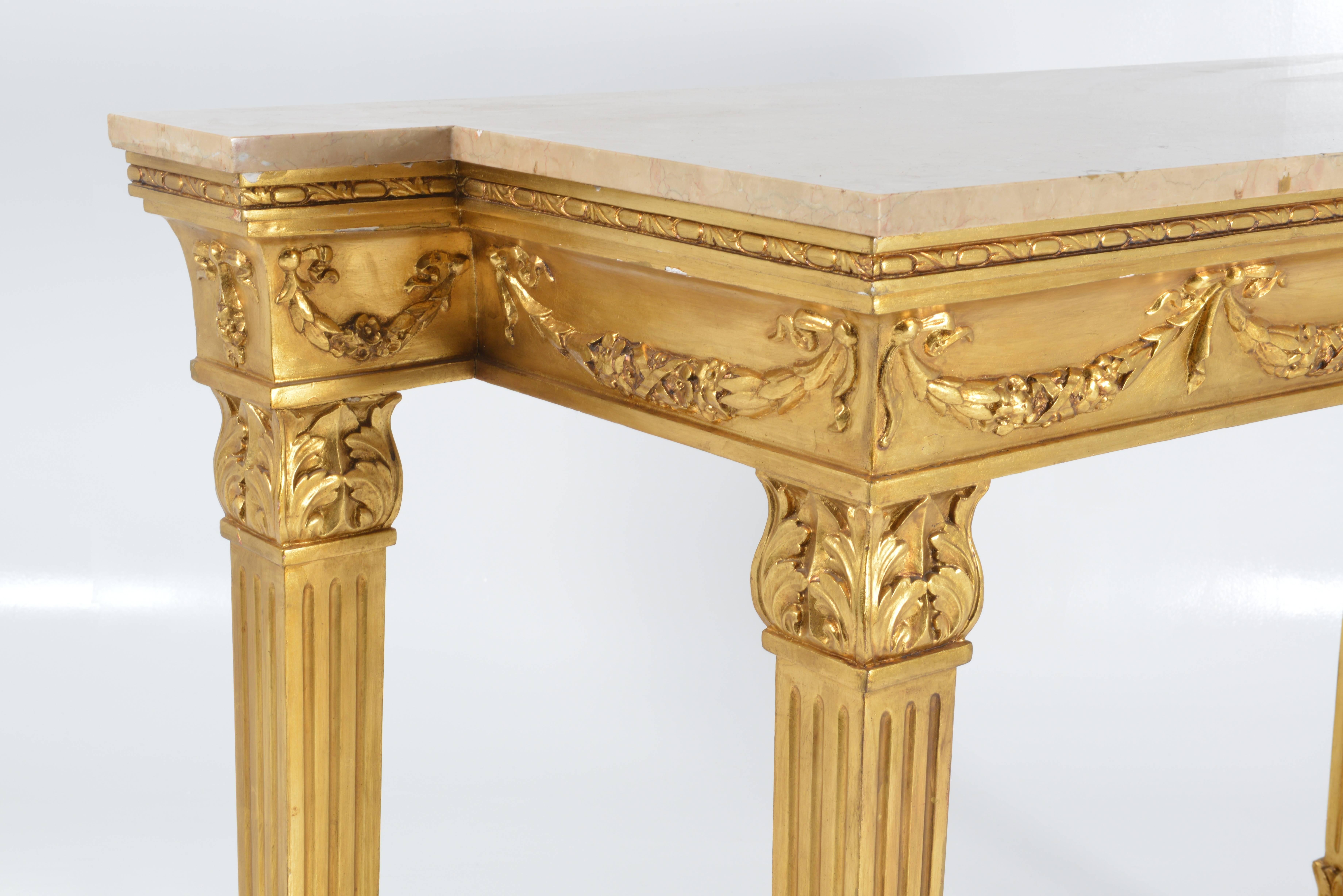 Late 19th Century Genovese Giltwood Console with Sand coloured Marble Top, Italy, 1890