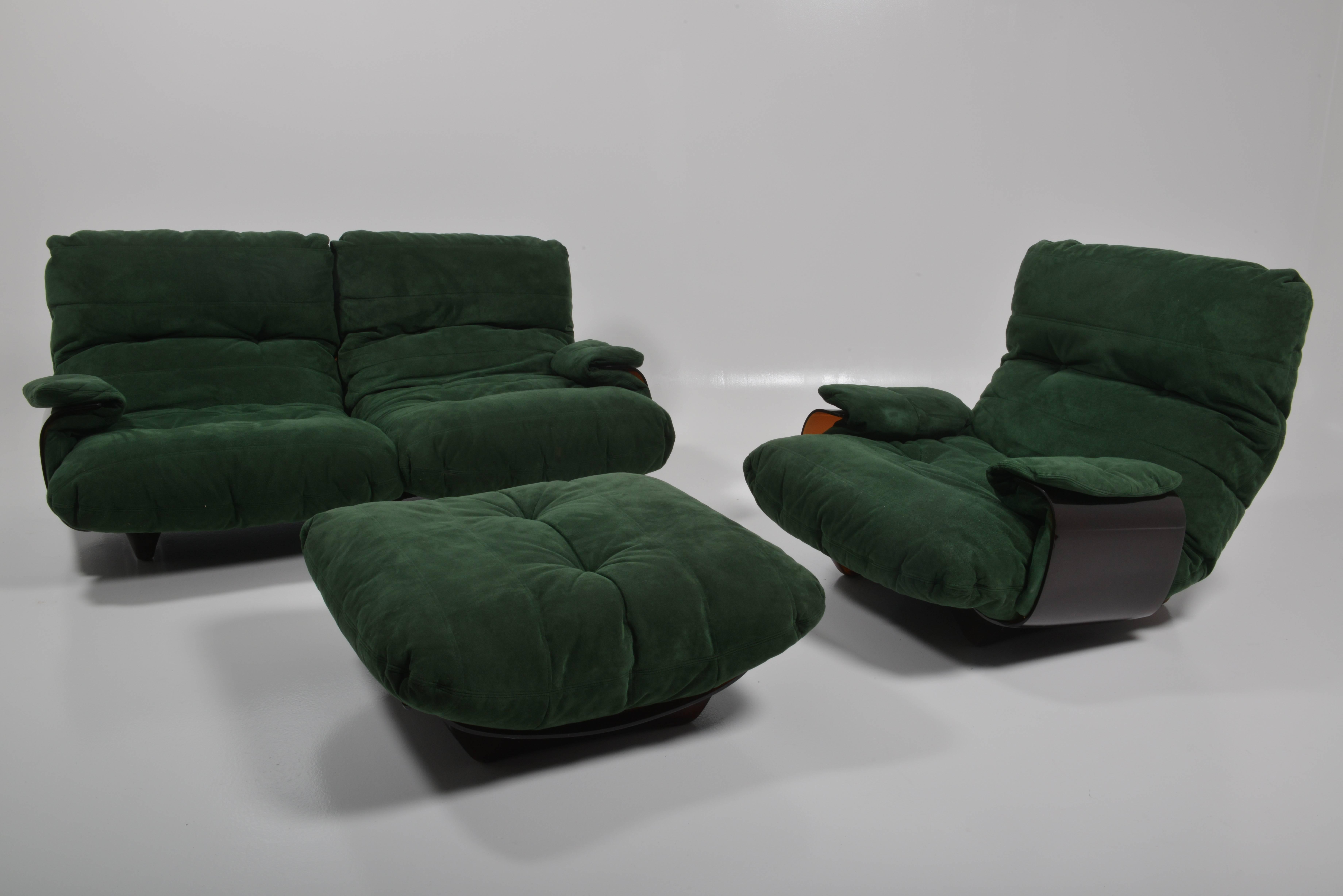 Green buckskin Marsala sofa by Ligne Roset, Michel Ducaroy, France, 1970s.