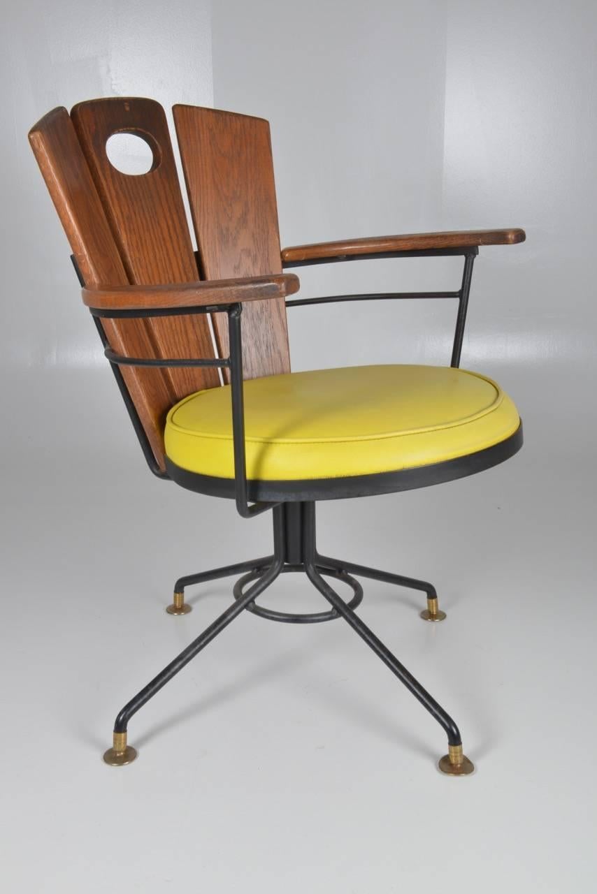 Modern Pair of American Oak Swivel Chairs