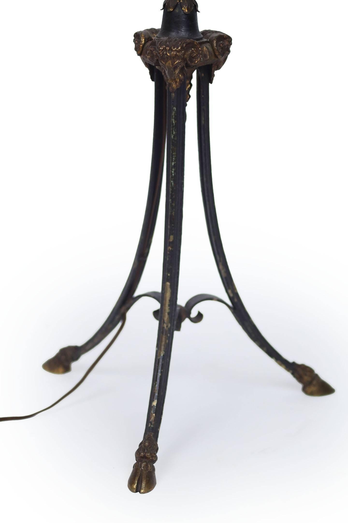French Hollywood Regency Wrought Iron and Brass Floor Lamp For Sale