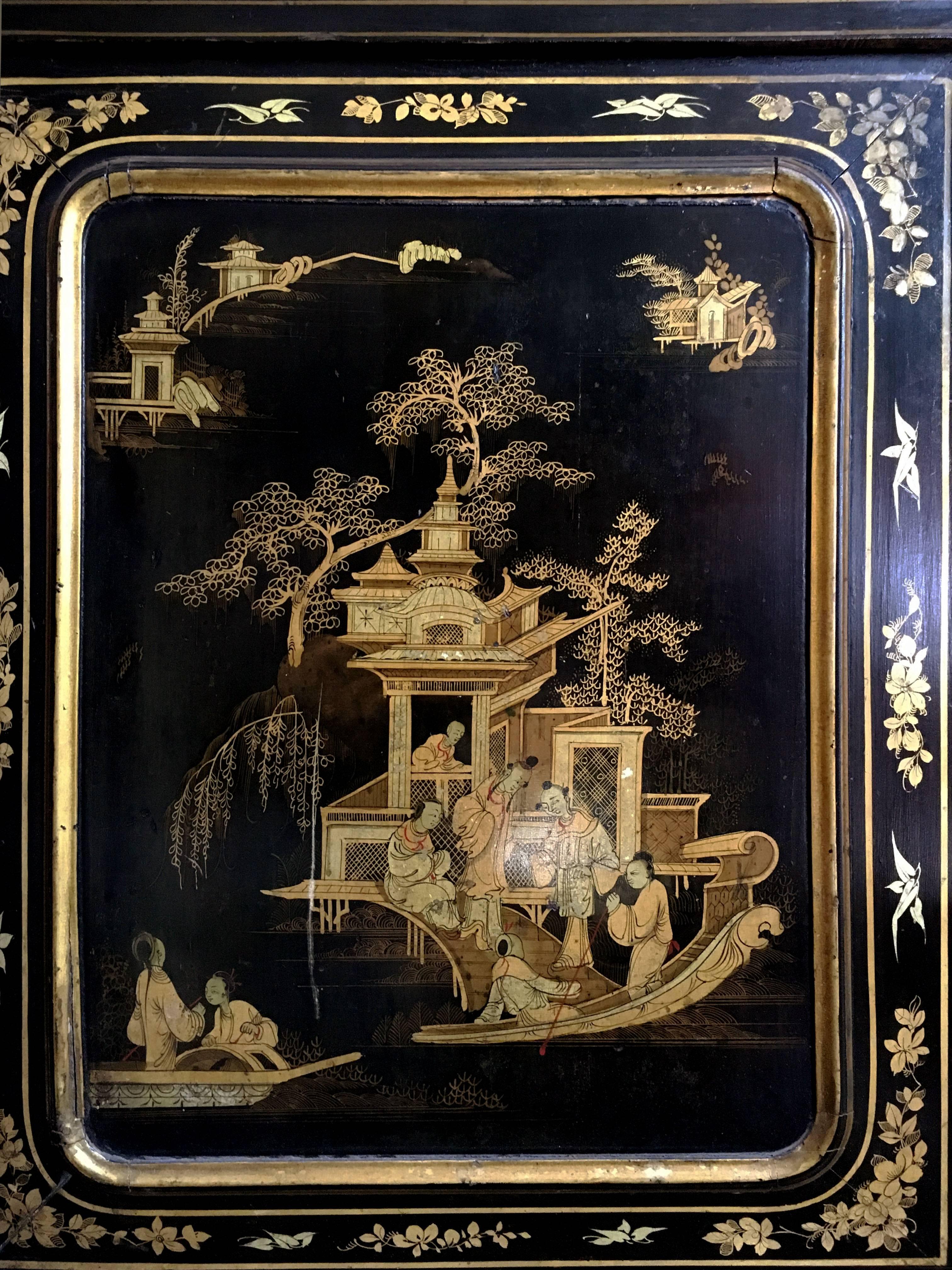 Giltwood 19th Century Chinoiserie Parcel Gilt Bookcase and Cabinet