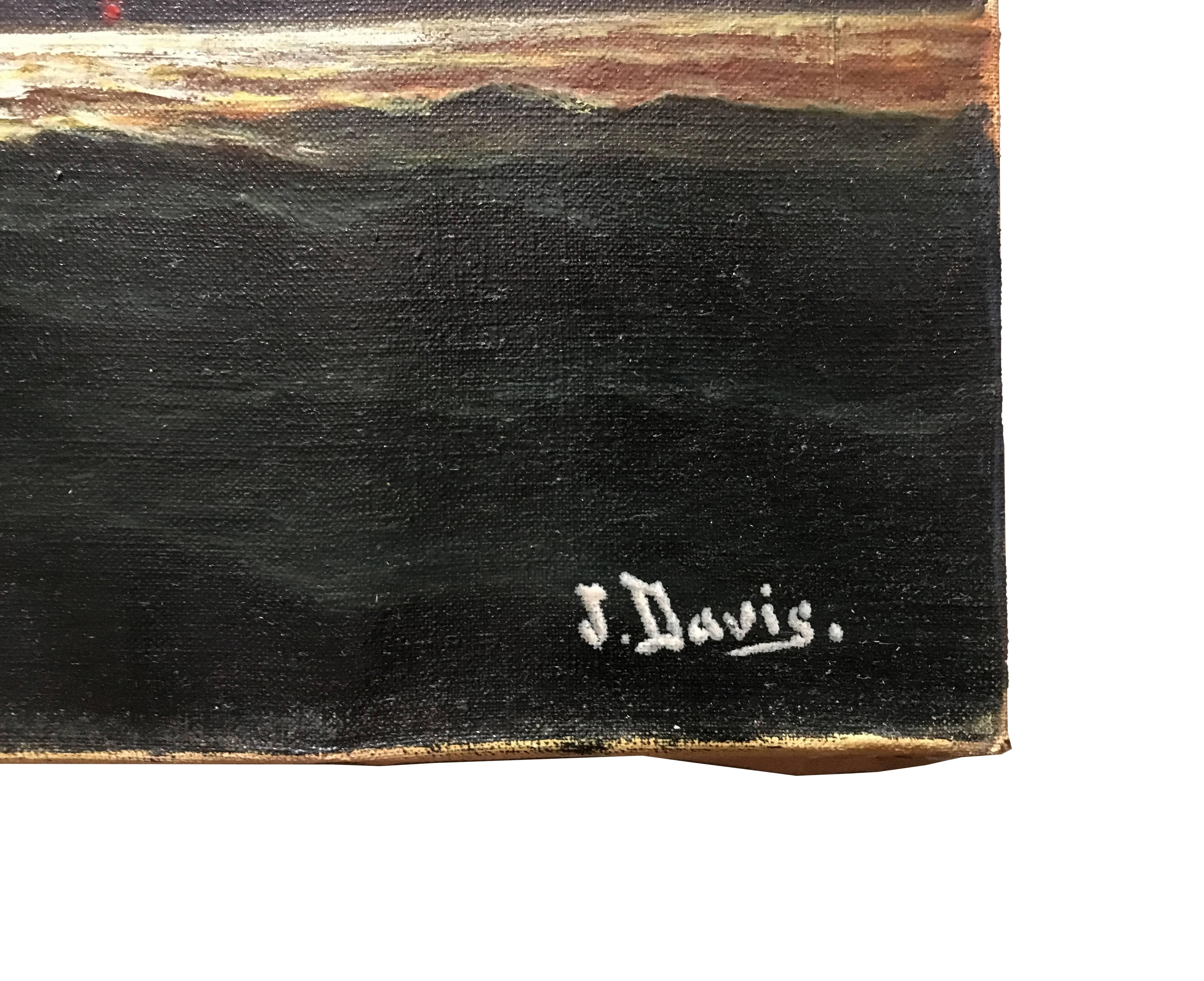 19th Century Seascape Painting by J. V. Davis in Shadow Box and Gilt Frame 1