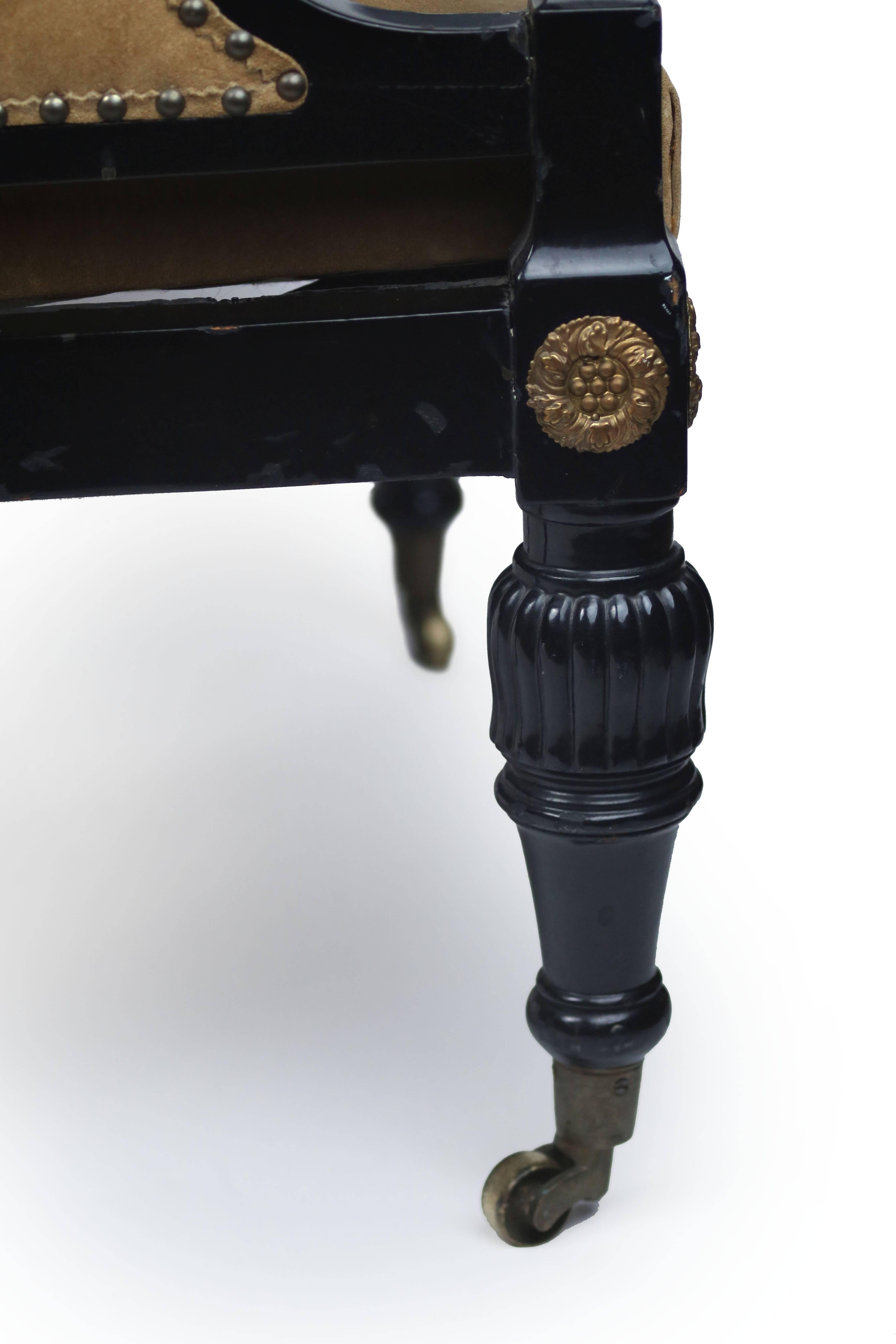 Early 19th Century Regency Ebonized Club Chair with Gilt Ormolu Details 4