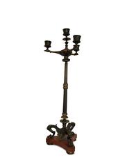 Charles X Four-Light Bronze Candelabrum with Marble Base