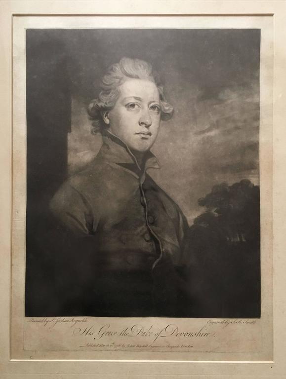 A fine mezzotint engraving by John Raphael Smith published by John Boydell in London March 10, 1776 of William Cavendish, 