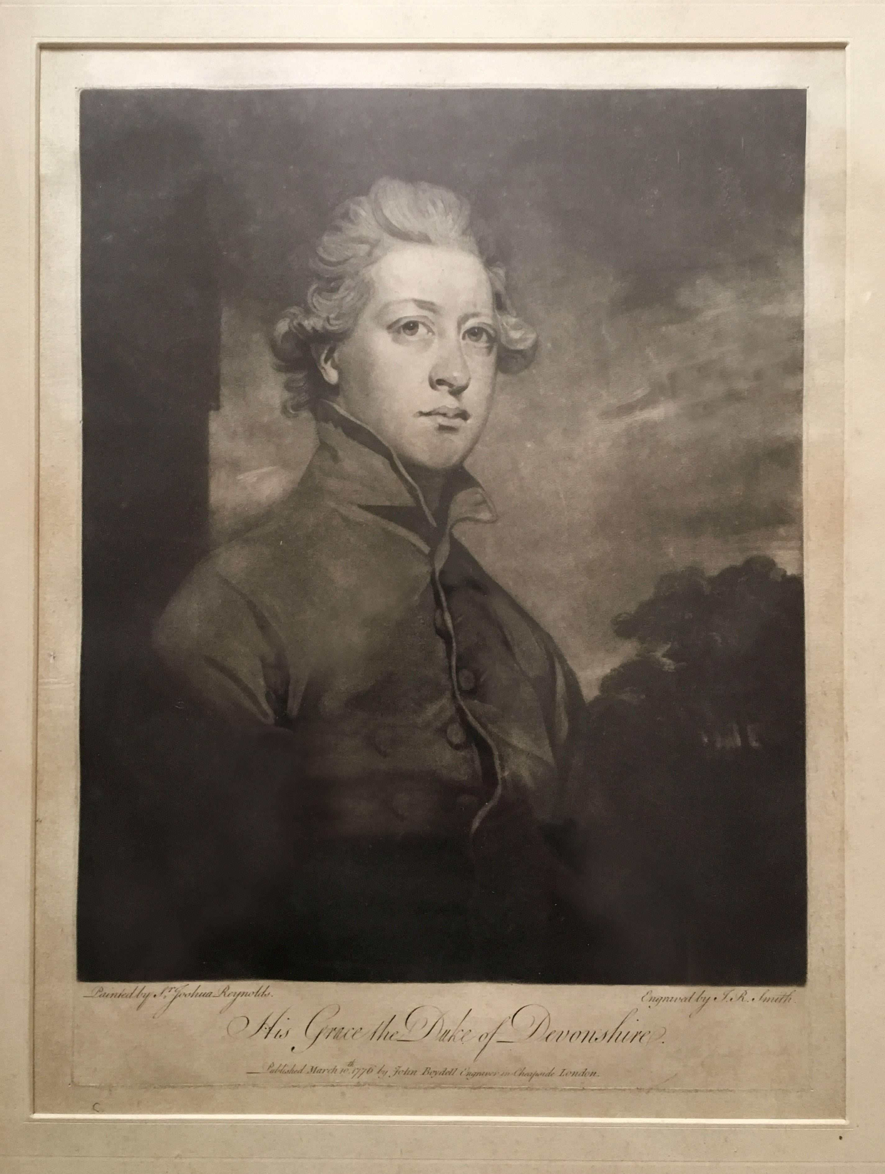 A fine mezzotint engraving by John Raphael Smith published by John Boydell in London March 10, 1776 of William Cavendish, 